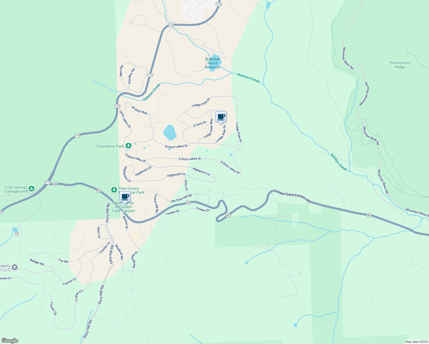 map of restaurants, bars, coffee shops, grocery stores, and more near 848 South Dory Lakes Drive in Black Hawk
