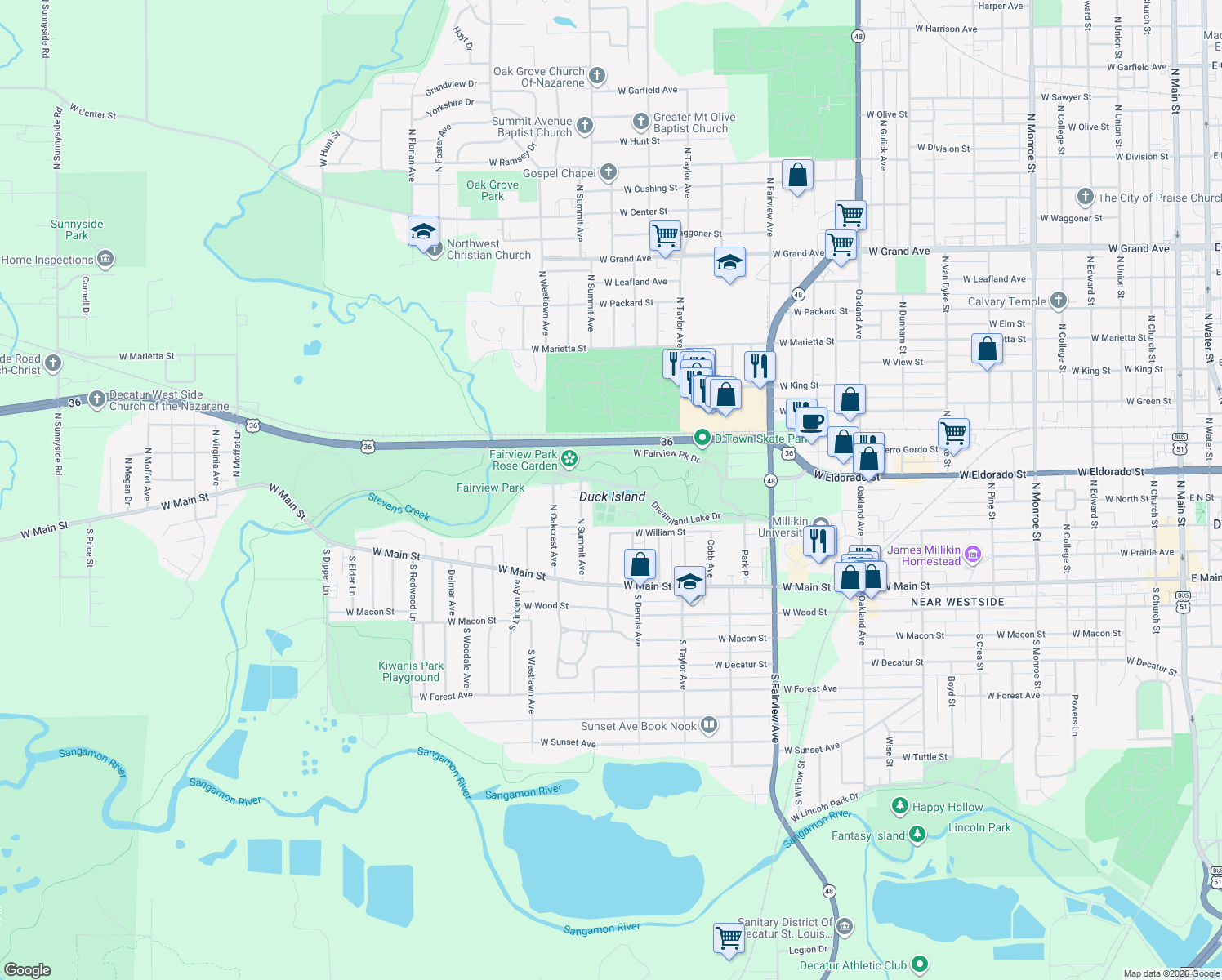 map of restaurants, bars, coffee shops, grocery stores, and more near 498 North Summit Avenue in Decatur