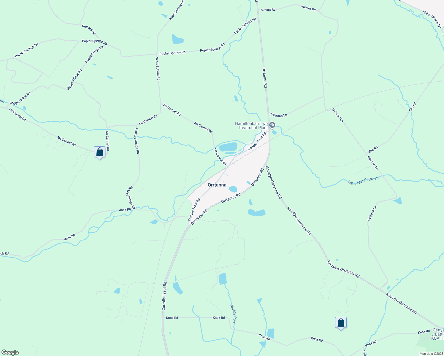 map of restaurants, bars, coffee shops, grocery stores, and more near 1749 Carrolls Tract Road in Orrtanna