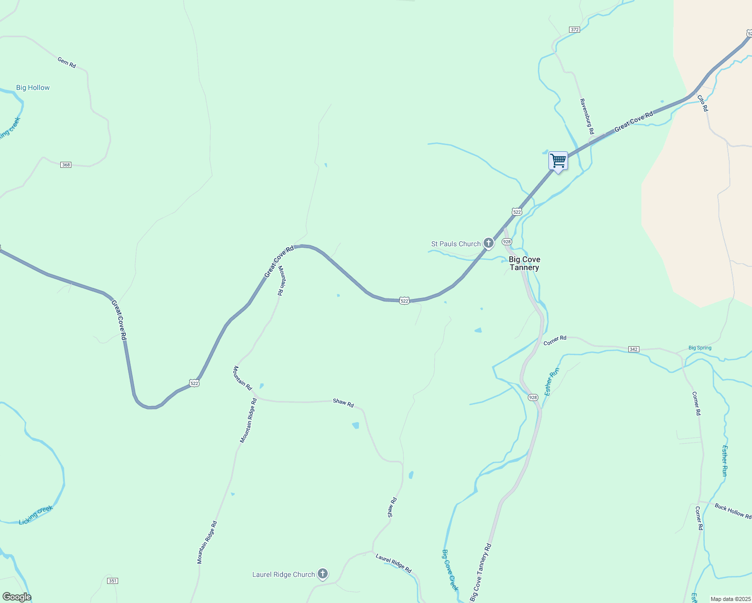 map of restaurants, bars, coffee shops, grocery stores, and more near 14072 Great Cove Road in McConnellsburg