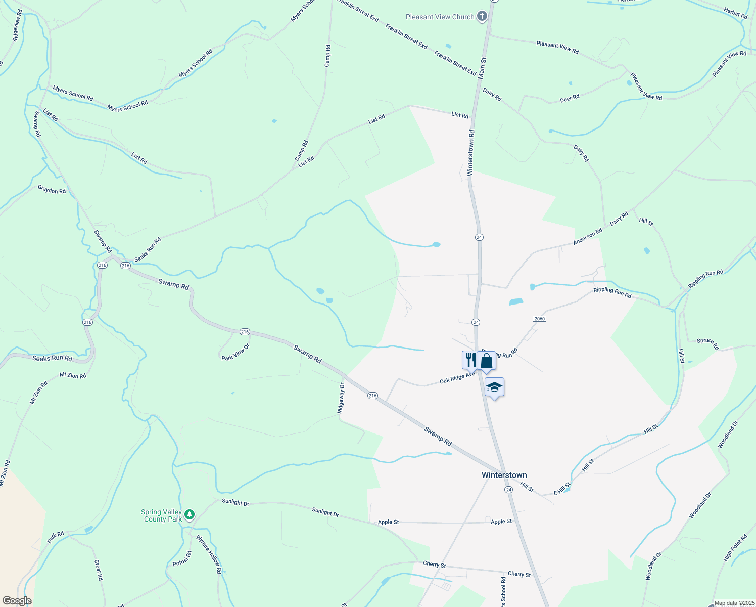 map of restaurants, bars, coffee shops, grocery stores, and more near 4150 Sycamore Lane in Red Lion
