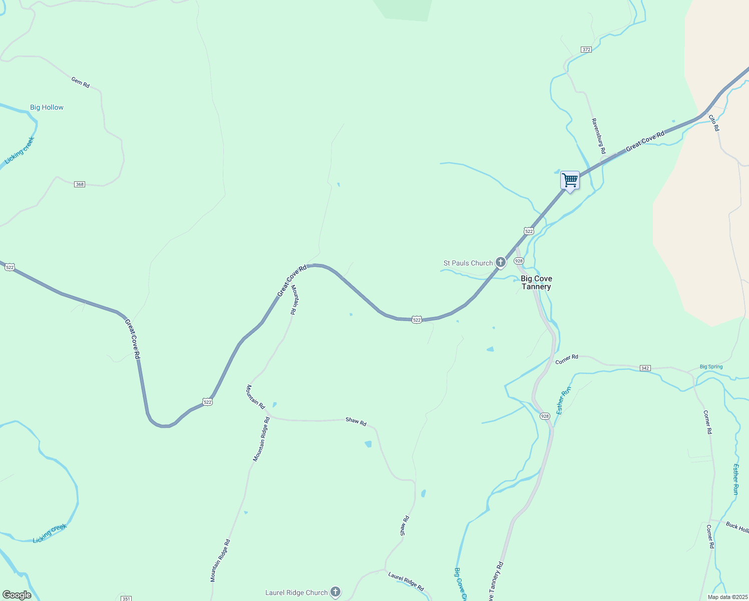 map of restaurants, bars, coffee shops, grocery stores, and more near 13946 Great Cove Road in McConnellsburg