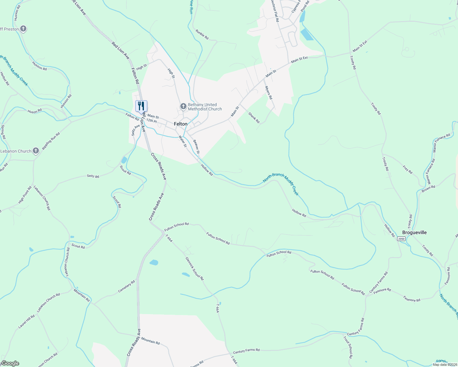 map of restaurants, bars, coffee shops, grocery stores, and more near 8180 Hollow Road in Felton