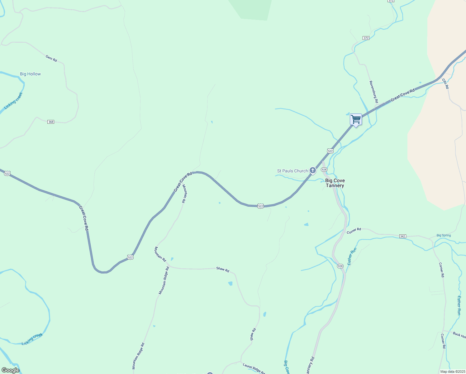 map of restaurants, bars, coffee shops, grocery stores, and more near 13946 Great Cove Road in McConnellsburg