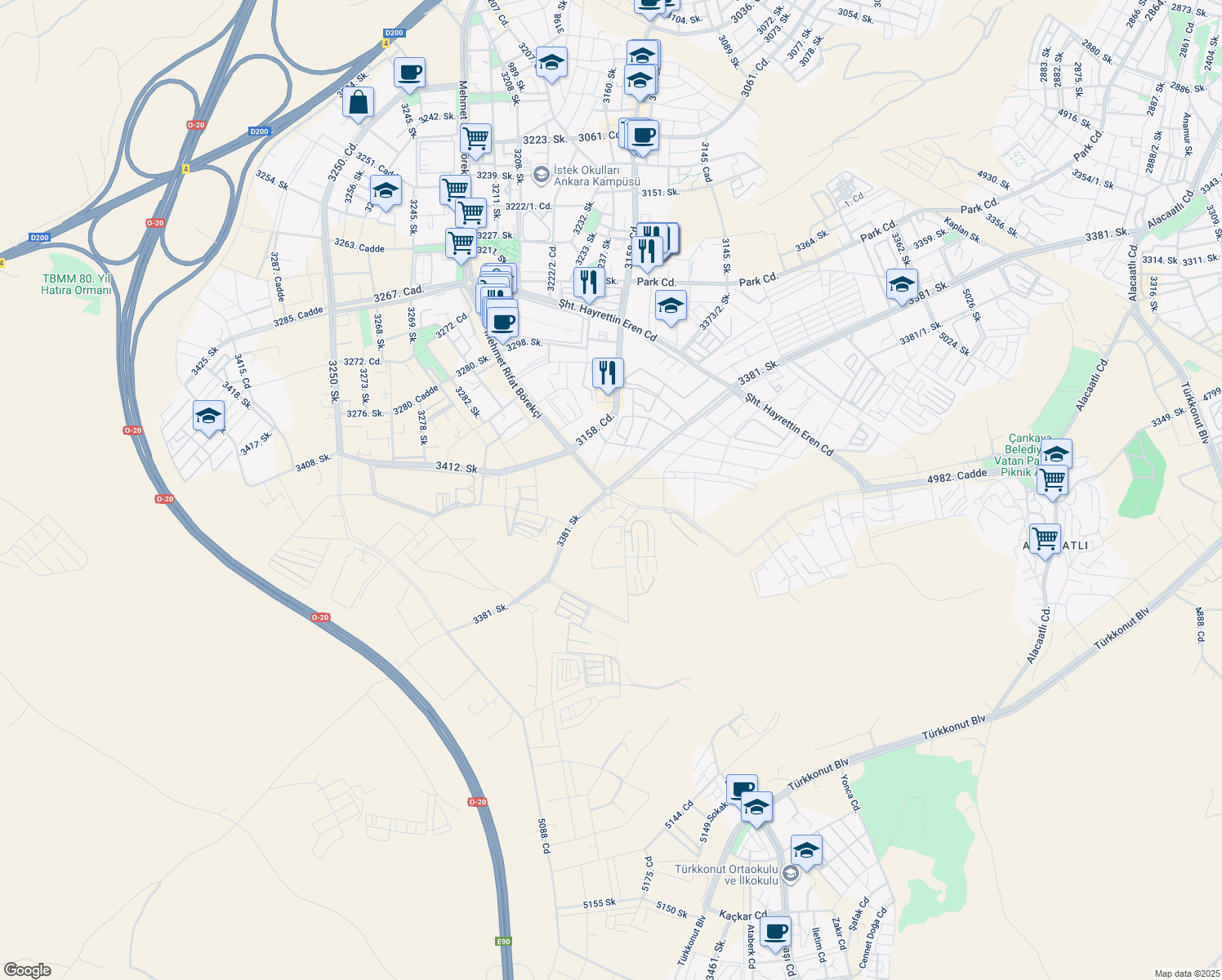 map of restaurants, bars, coffee shops, grocery stores, and more near 67 3381. Sokak in Yenimahalle