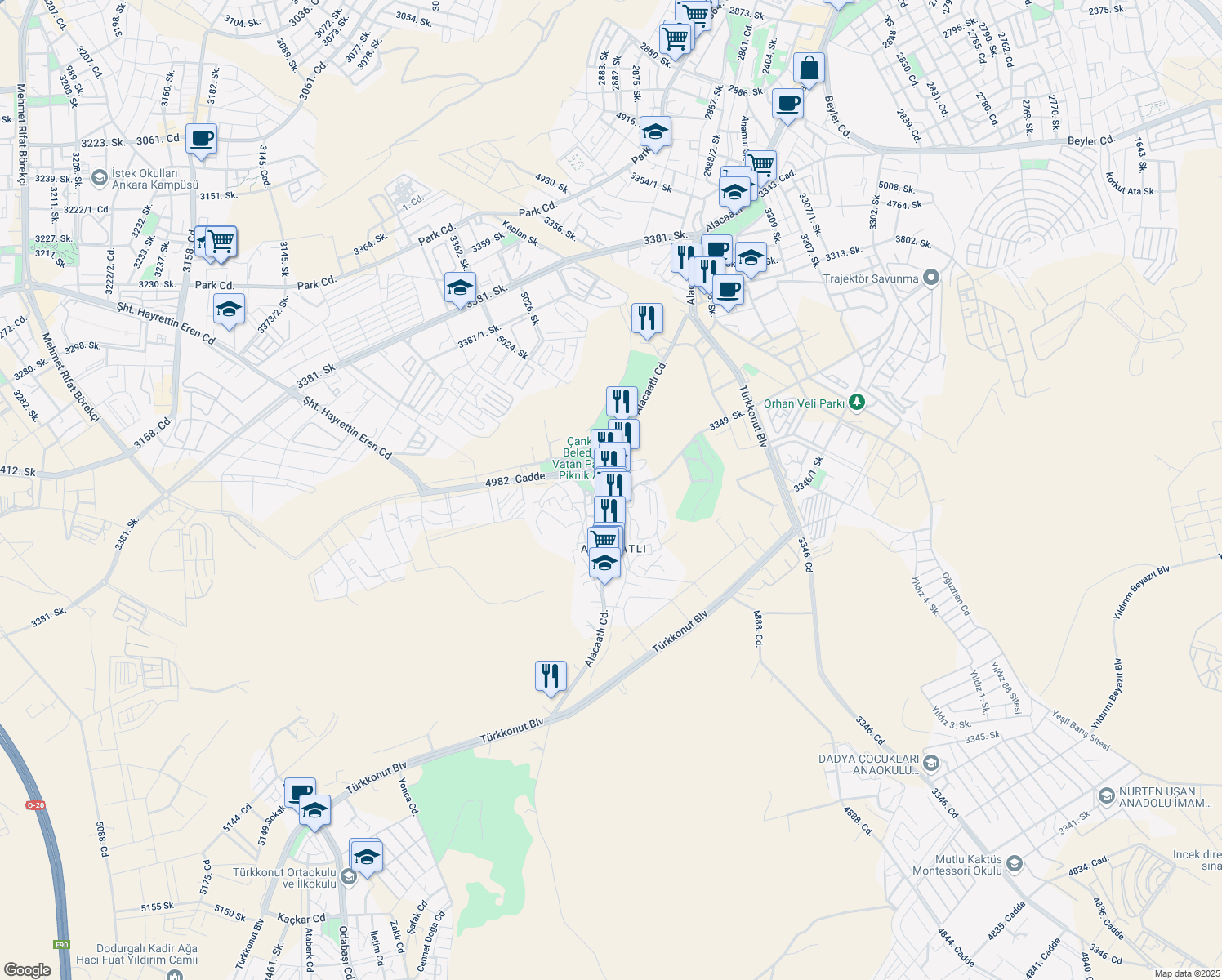 map of restaurants, bars, coffee shops, grocery stores, and more near  in Ankara