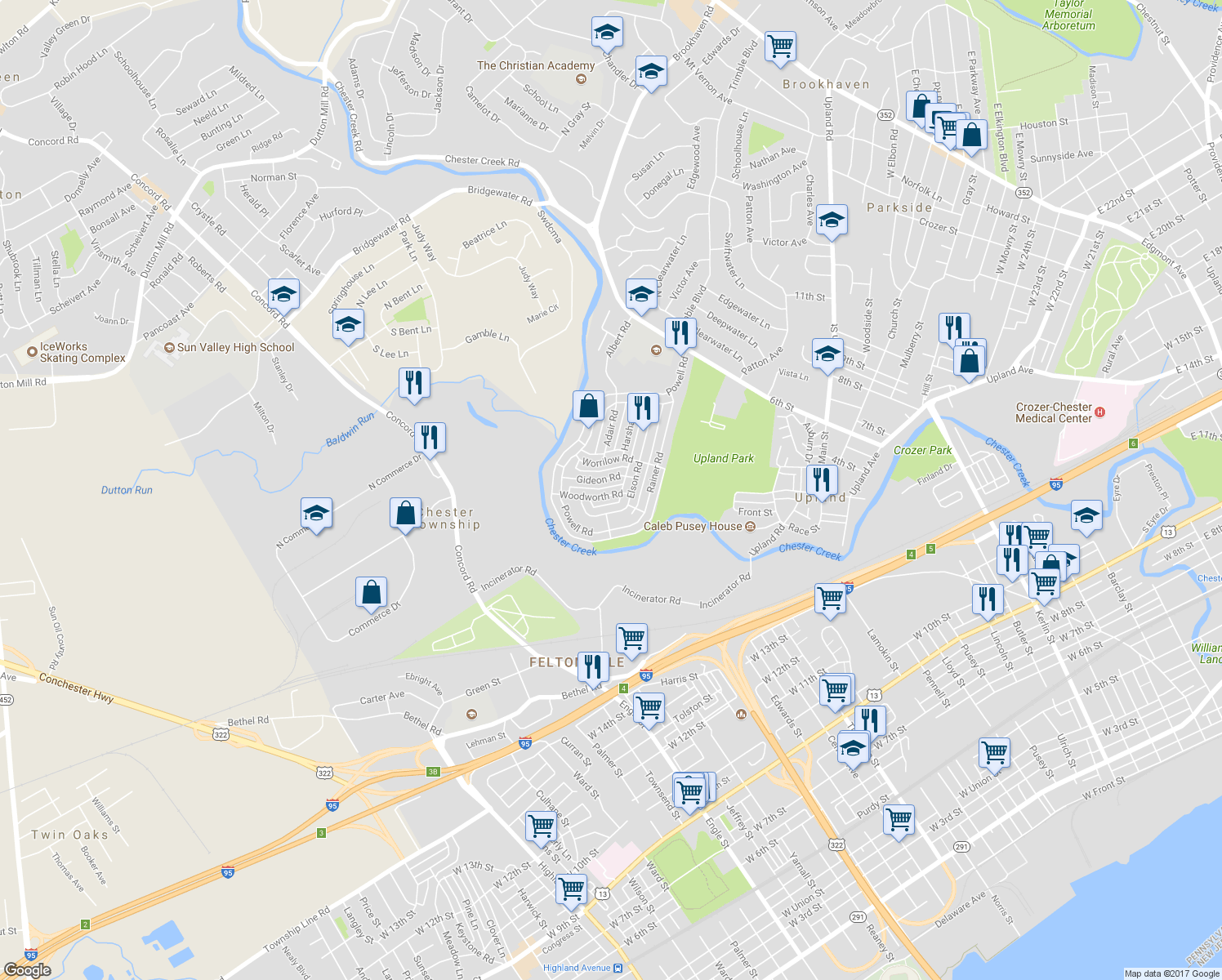 map of restaurants, bars, coffee shops, grocery stores, and more near 3919 Woodworth Road in Brookhaven