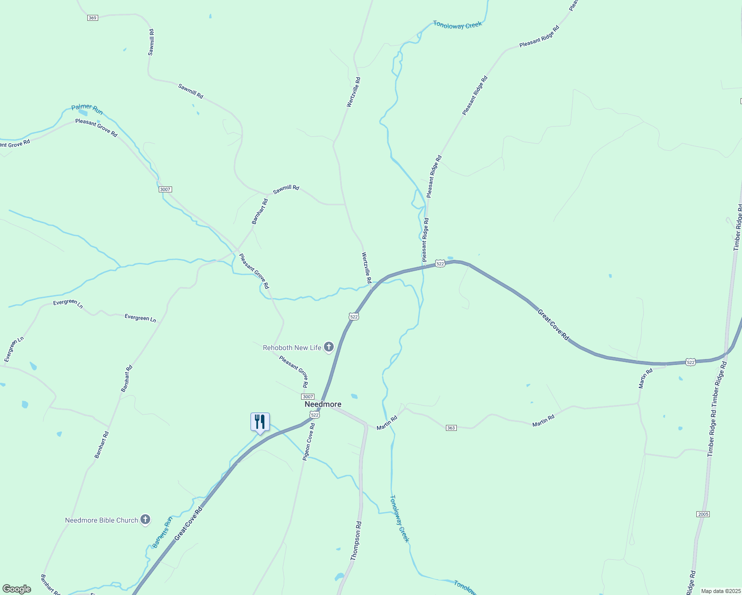 map of restaurants, bars, coffee shops, grocery stores, and more near 8439 Great Cove Road in Needmore