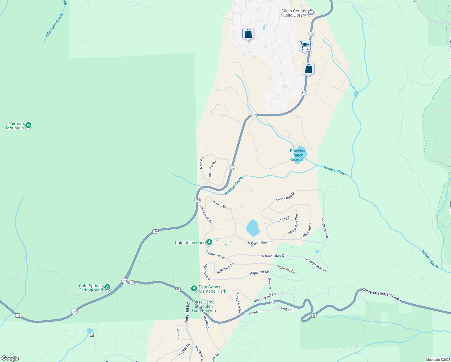 map of restaurants, bars, coffee shops, grocery stores, and more near 218 Caesar Road in Black Hawk