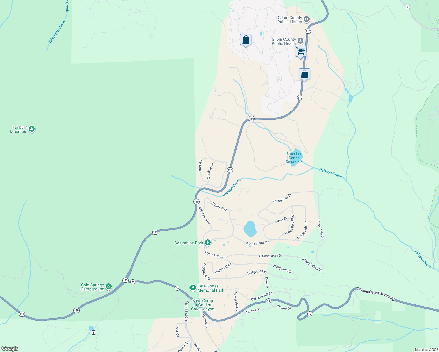 map of restaurants, bars, coffee shops, grocery stores, and more near 289 Caesar Road in Black Hawk