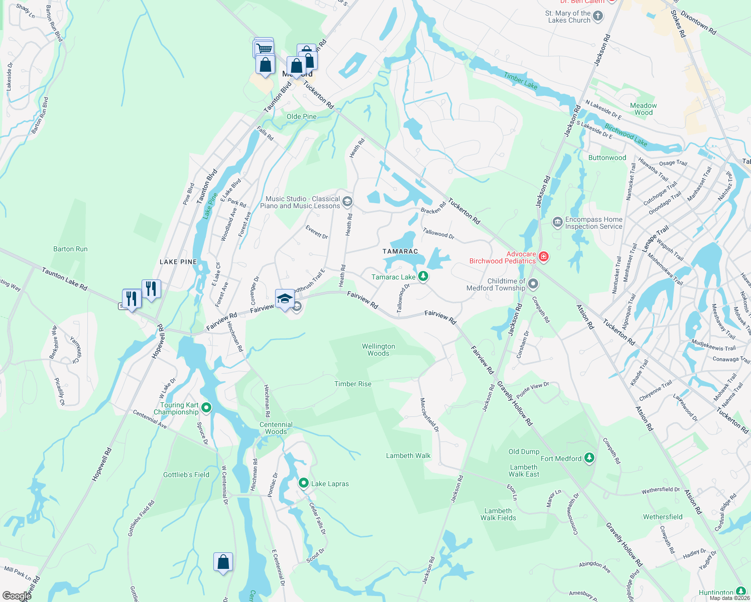 map of restaurants, bars, coffee shops, grocery stores, and more near 500 Fairview Road in Medford