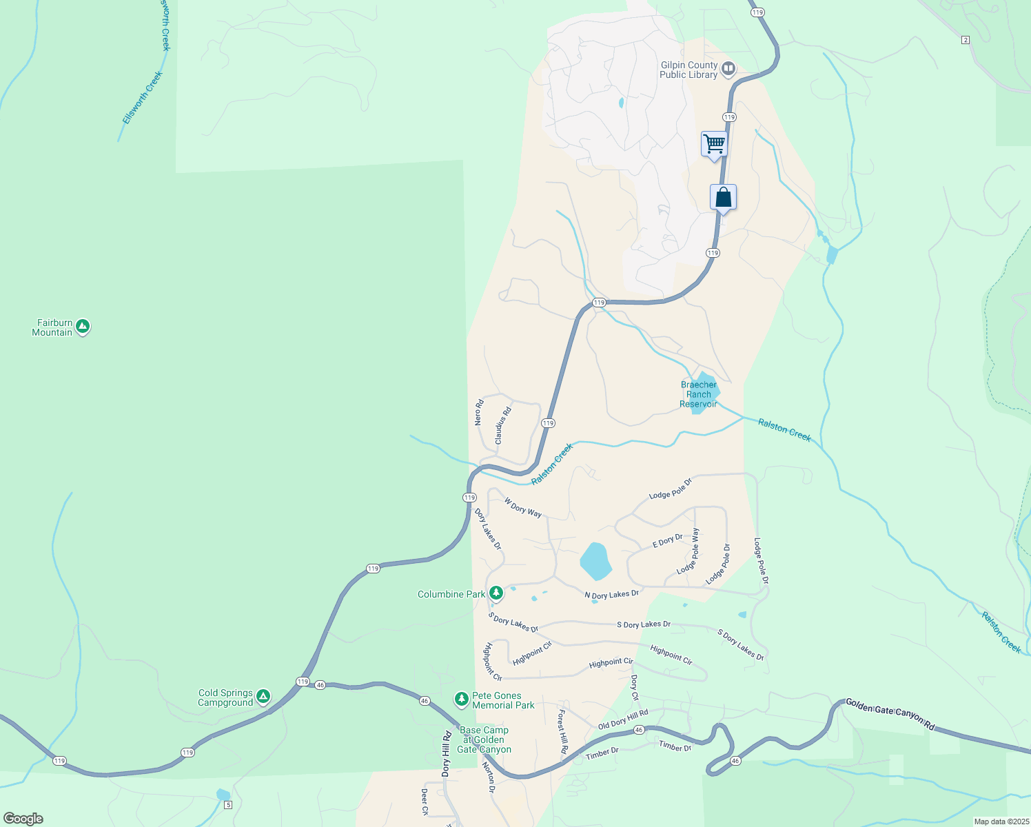 map of restaurants, bars, coffee shops, grocery stores, and more near 289 Caesar Road in Black Hawk