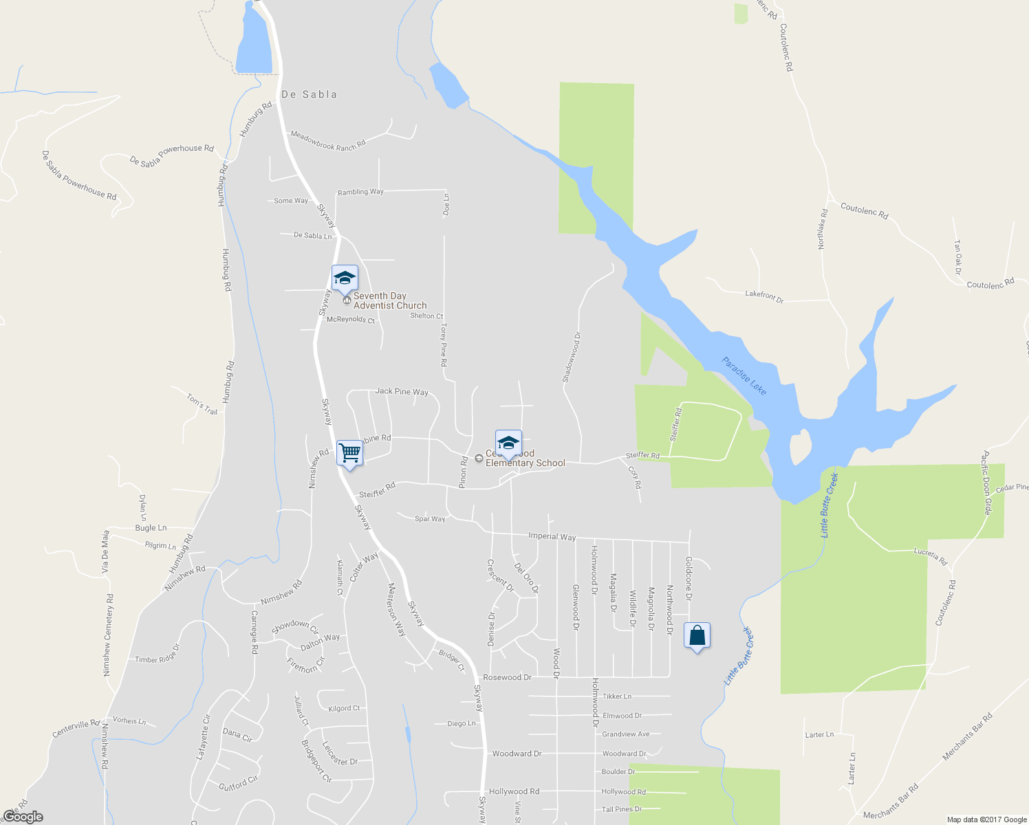 map of restaurants, bars, coffee shops, grocery stores, and more near 6424 Crossroads Road in Magalia