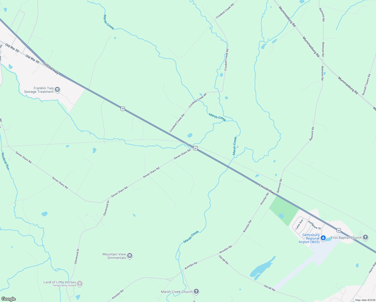 map of restaurants, bars, coffee shops, grocery stores, and more near 10 Seven Stars Road in Gettysburg