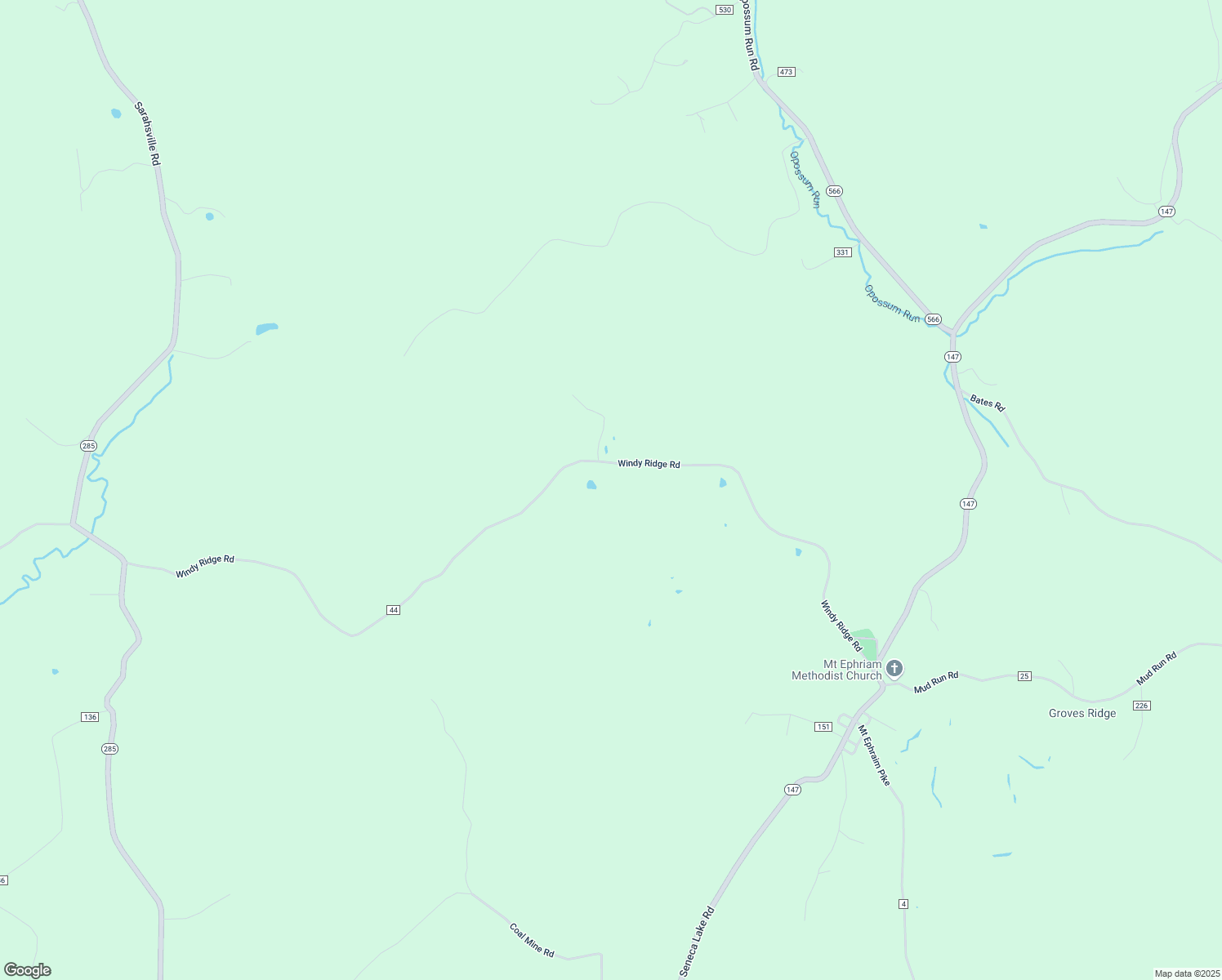 map of restaurants, bars, coffee shops, grocery stores, and more near 21821 Windy Ridge Road in Sarahsville