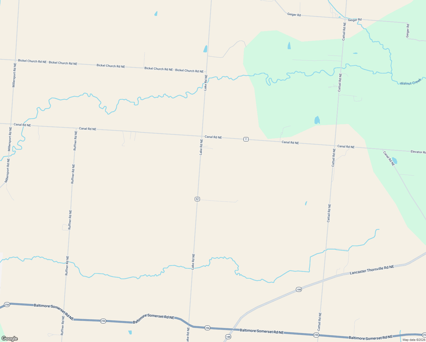map of restaurants, bars, coffee shops, grocery stores, and more near 9234 Lake Road Northeast in Millersport