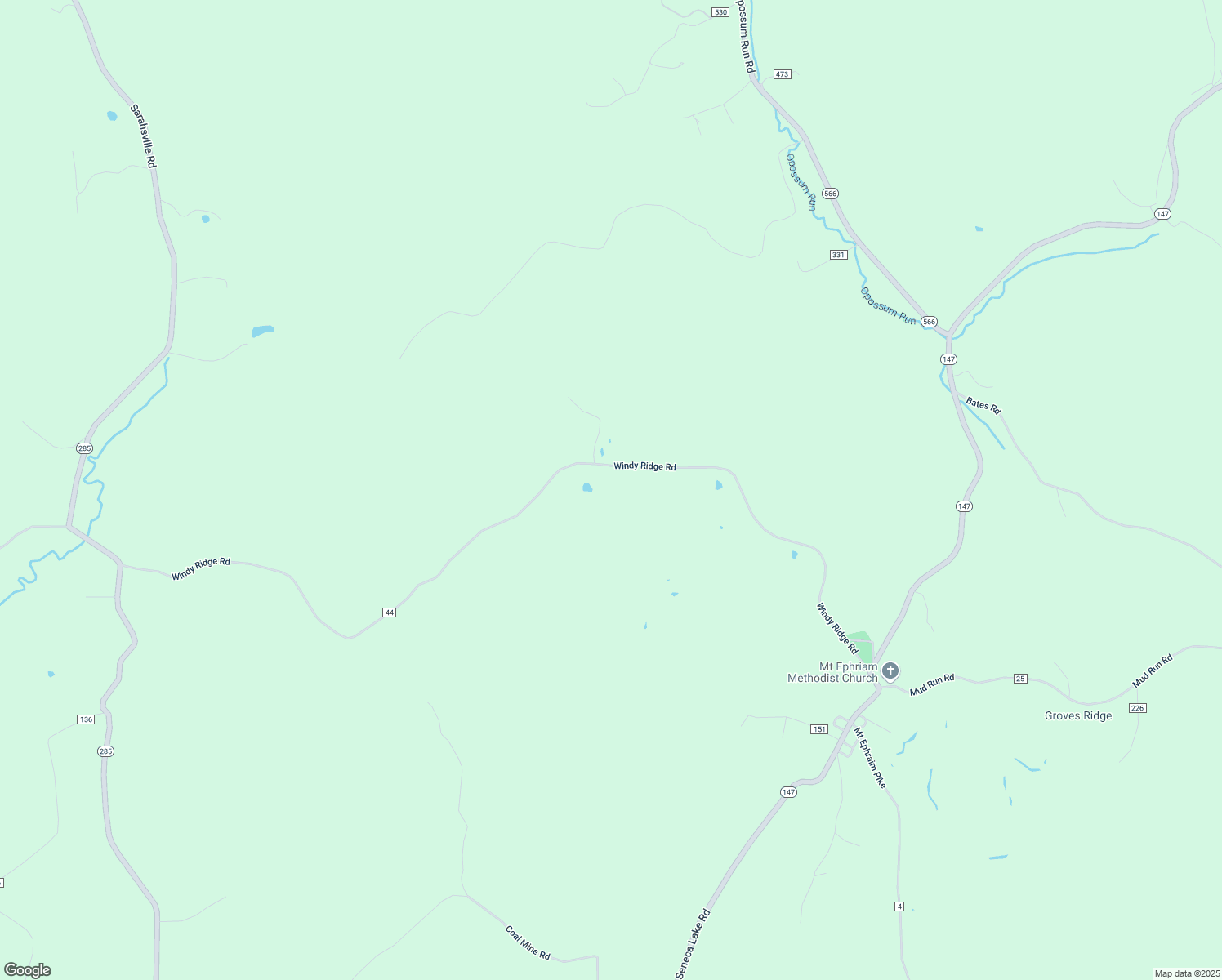 map of restaurants, bars, coffee shops, grocery stores, and more near 21821 Windy Ridge Road in Sarahsville