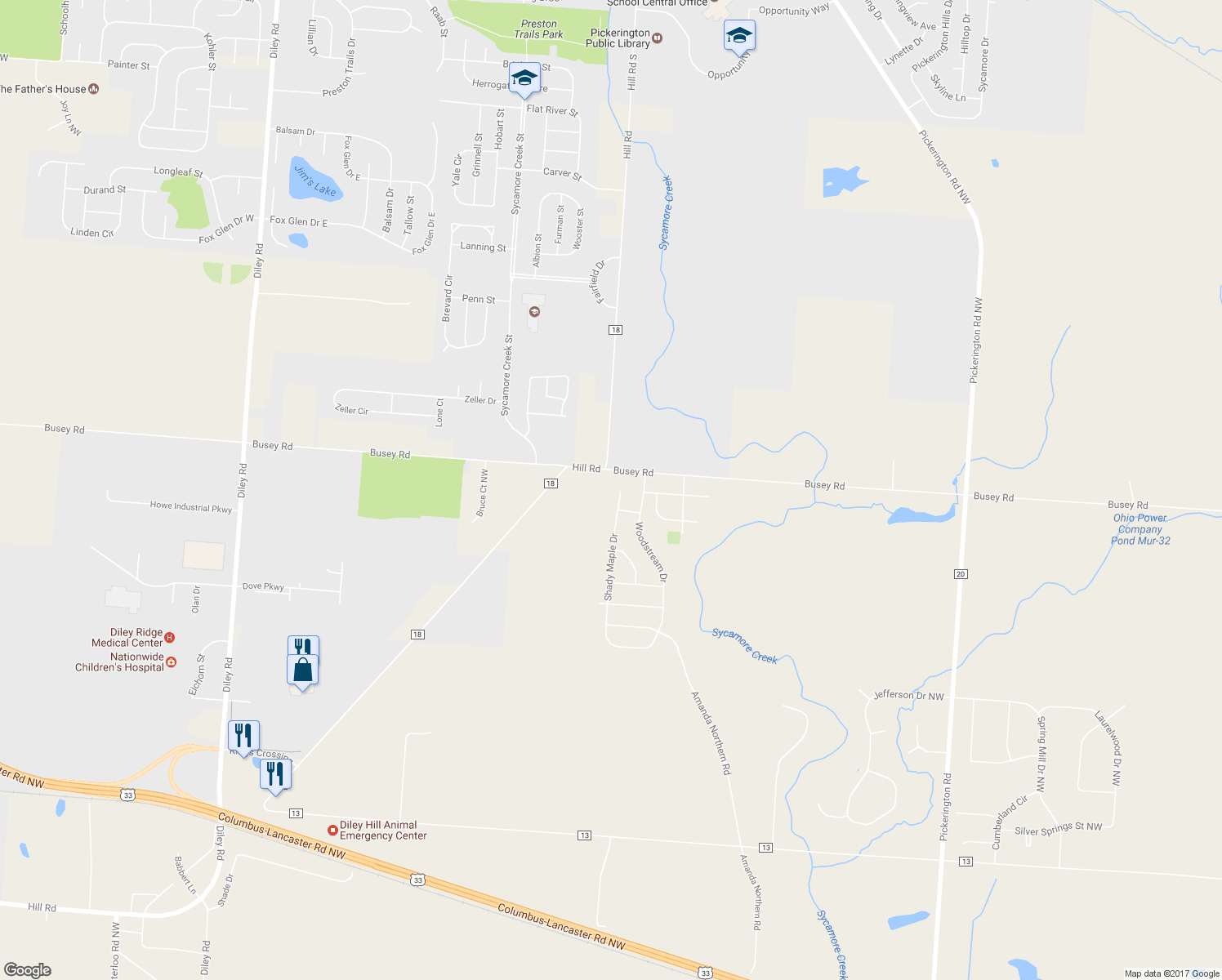 map of restaurants, bars, coffee shops, grocery stores, and more near 8441 Shady Maple Court in Canal Winchester