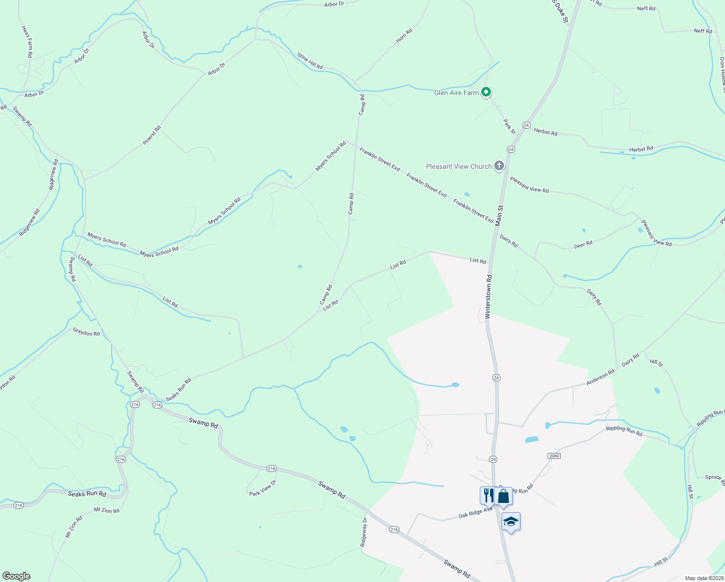 map of restaurants, bars, coffee shops, grocery stores, and more near 4214 List Rd in Red Lion