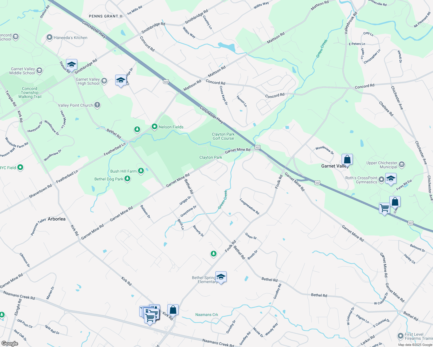 map of restaurants, bars, coffee shops, grocery stores, and more near 3138 McLaughlin Court in Garnet Valley