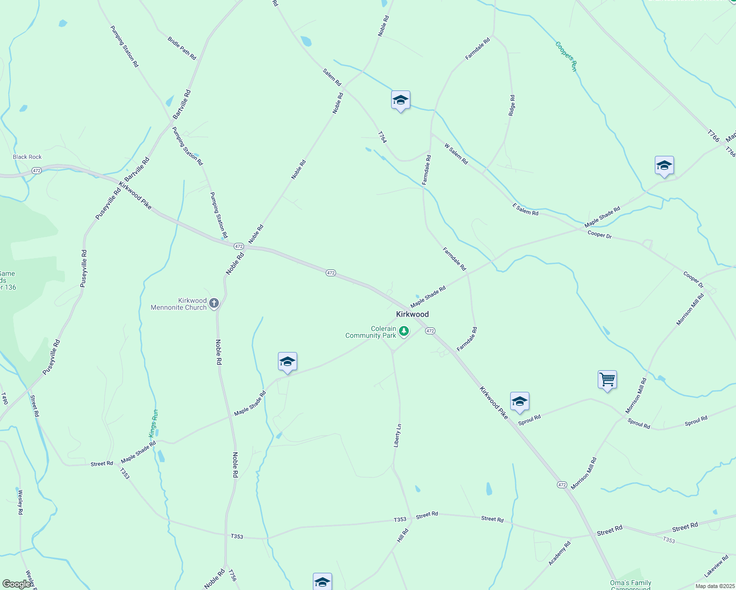 map of restaurants, bars, coffee shops, grocery stores, and more near 1674 Kirkwood Pike in Kirkwood