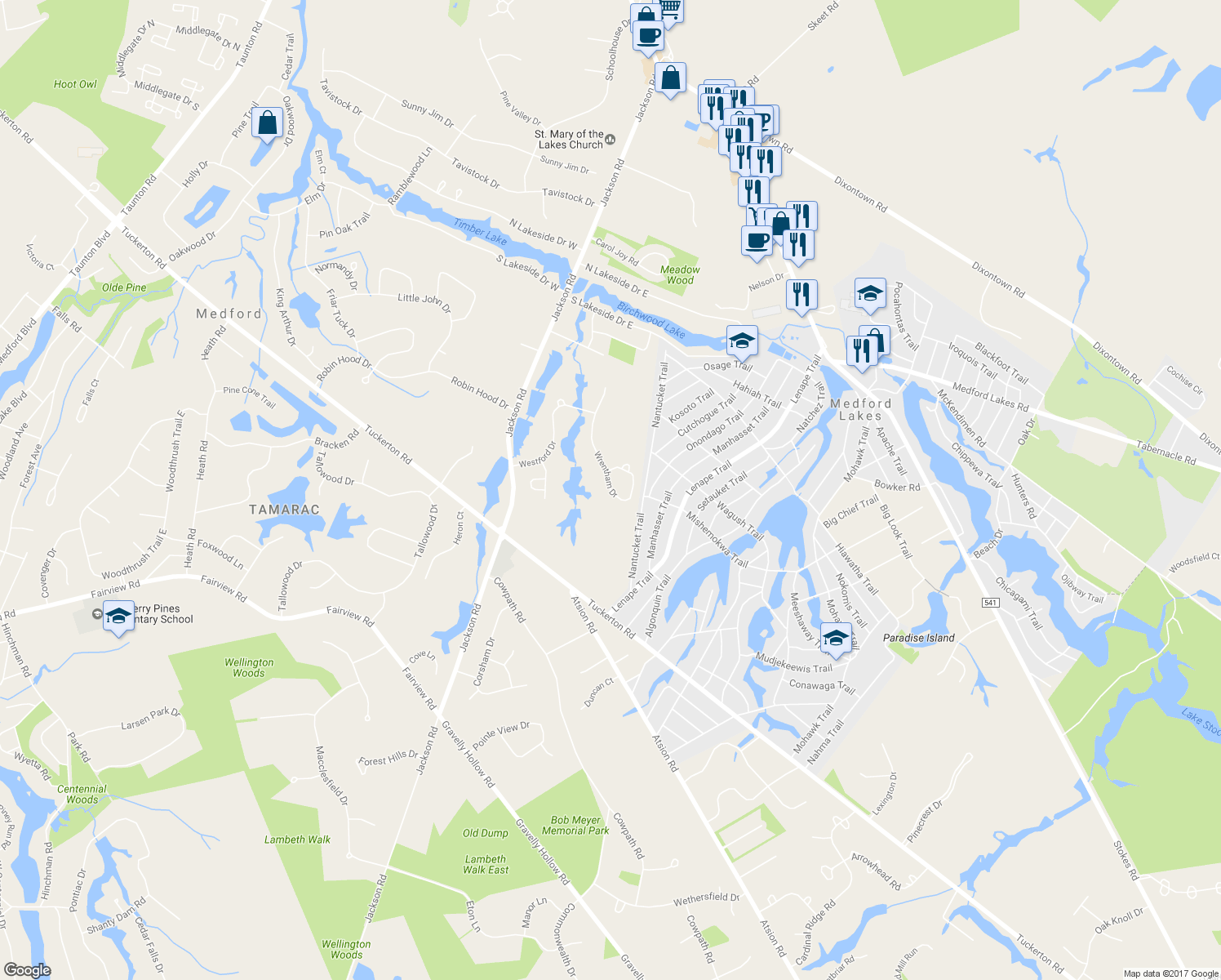 map of restaurants, bars, coffee shops, grocery stores, and more near 54 Wrentham Drive in Medford
