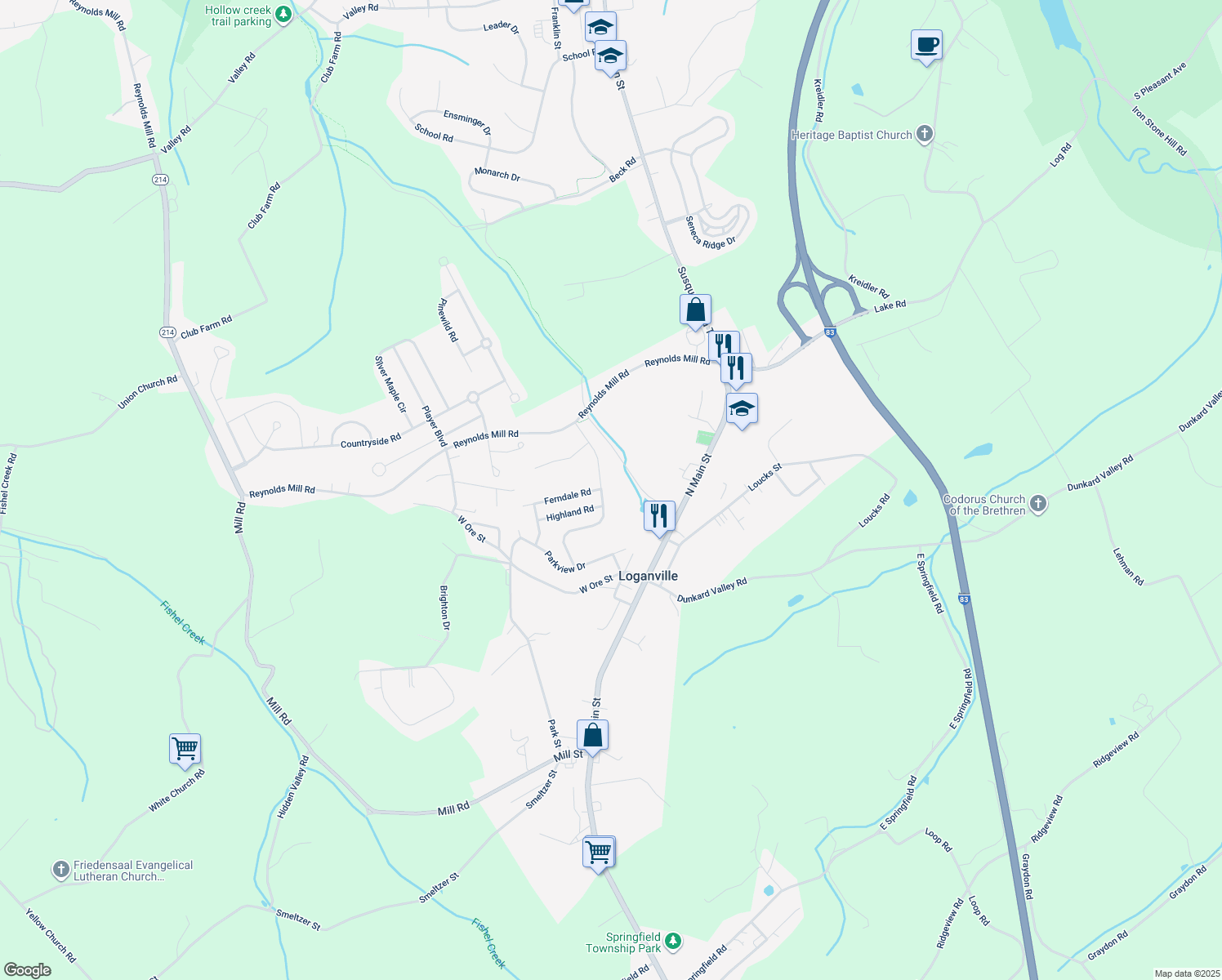 map of restaurants, bars, coffee shops, grocery stores, and more near 31 Rockdale Drive in Seven Valleys