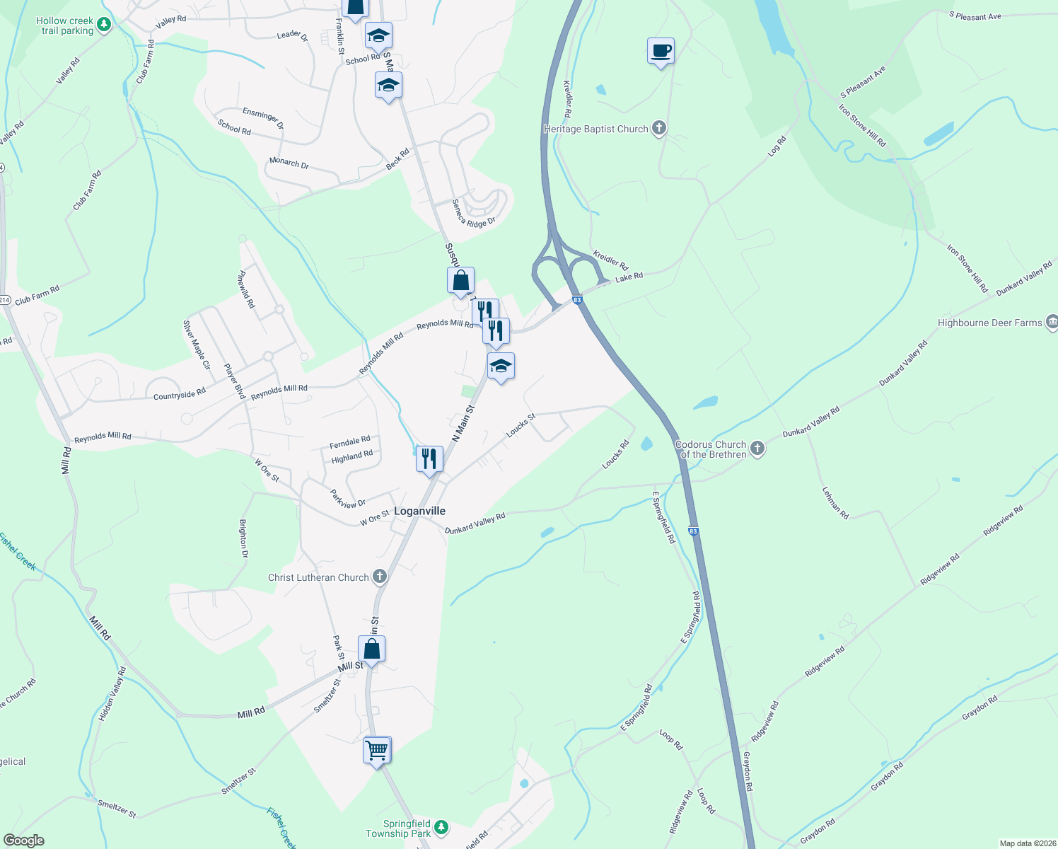 map of restaurants, bars, coffee shops, grocery stores, and more near 2 Logan Heights Road in York