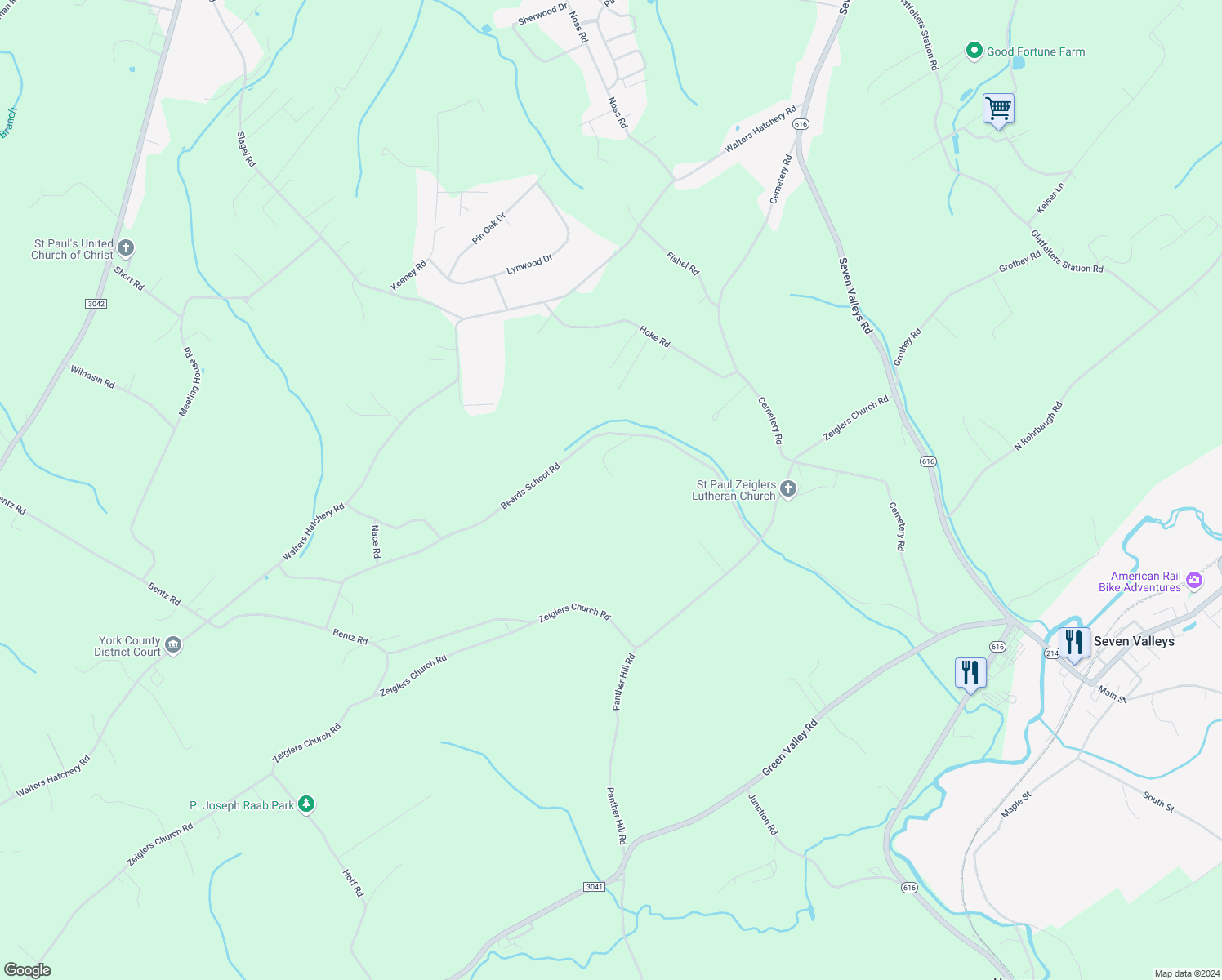 map of restaurants, bars, coffee shops, grocery stores, and more near 4440 Beards School Road in Spring Grove