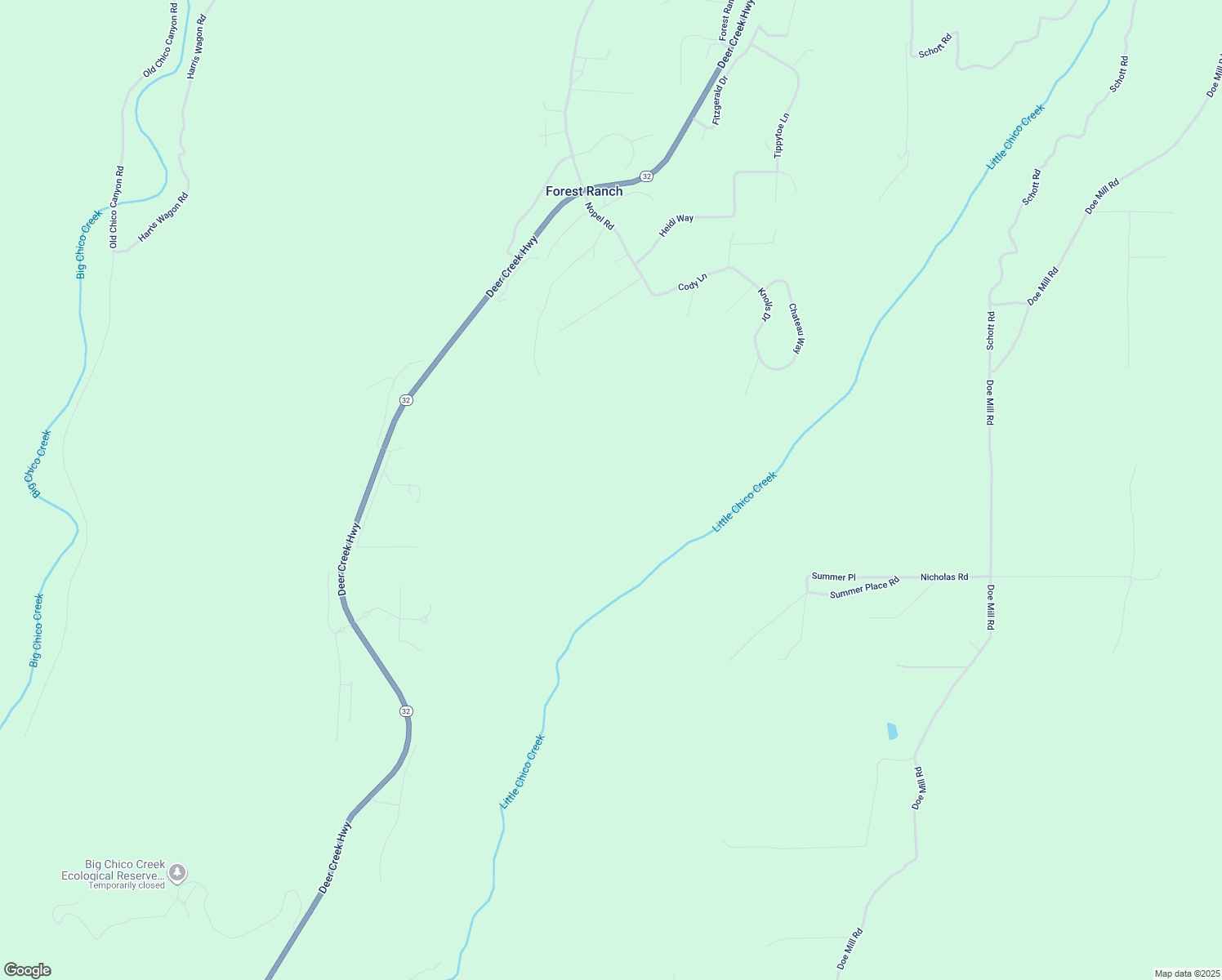 map of restaurants, bars, coffee shops, grocery stores, and more near Knolls Drive in Forest Ranch