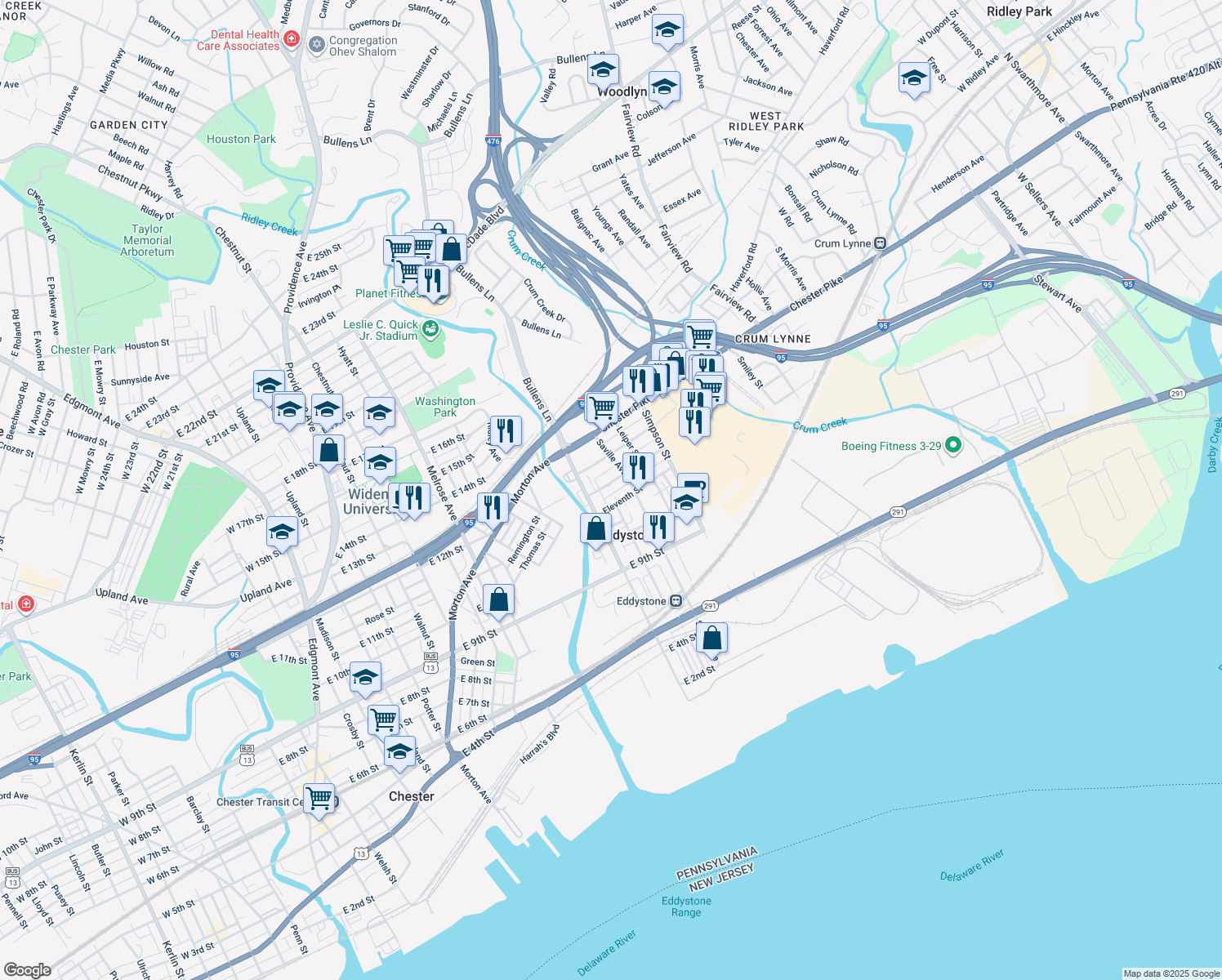 map of restaurants, bars, coffee shops, grocery stores, and more near 1229 East 12th Street in Eddystone