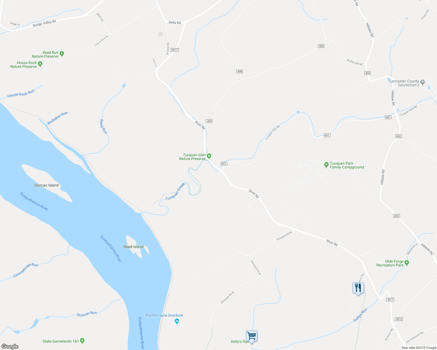 map of restaurants, bars, coffee shops, grocery stores, and more near 786 River Road in Pequea