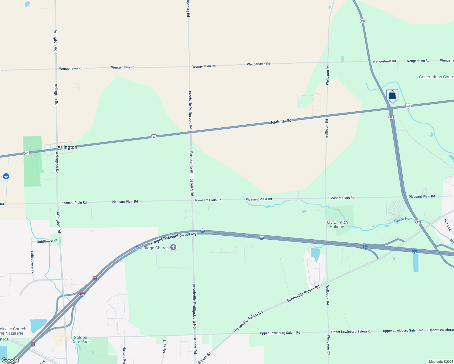 map of restaurants, bars, coffee shops, grocery stores, and more near 8751 Pleasant Plain Road in Brookville