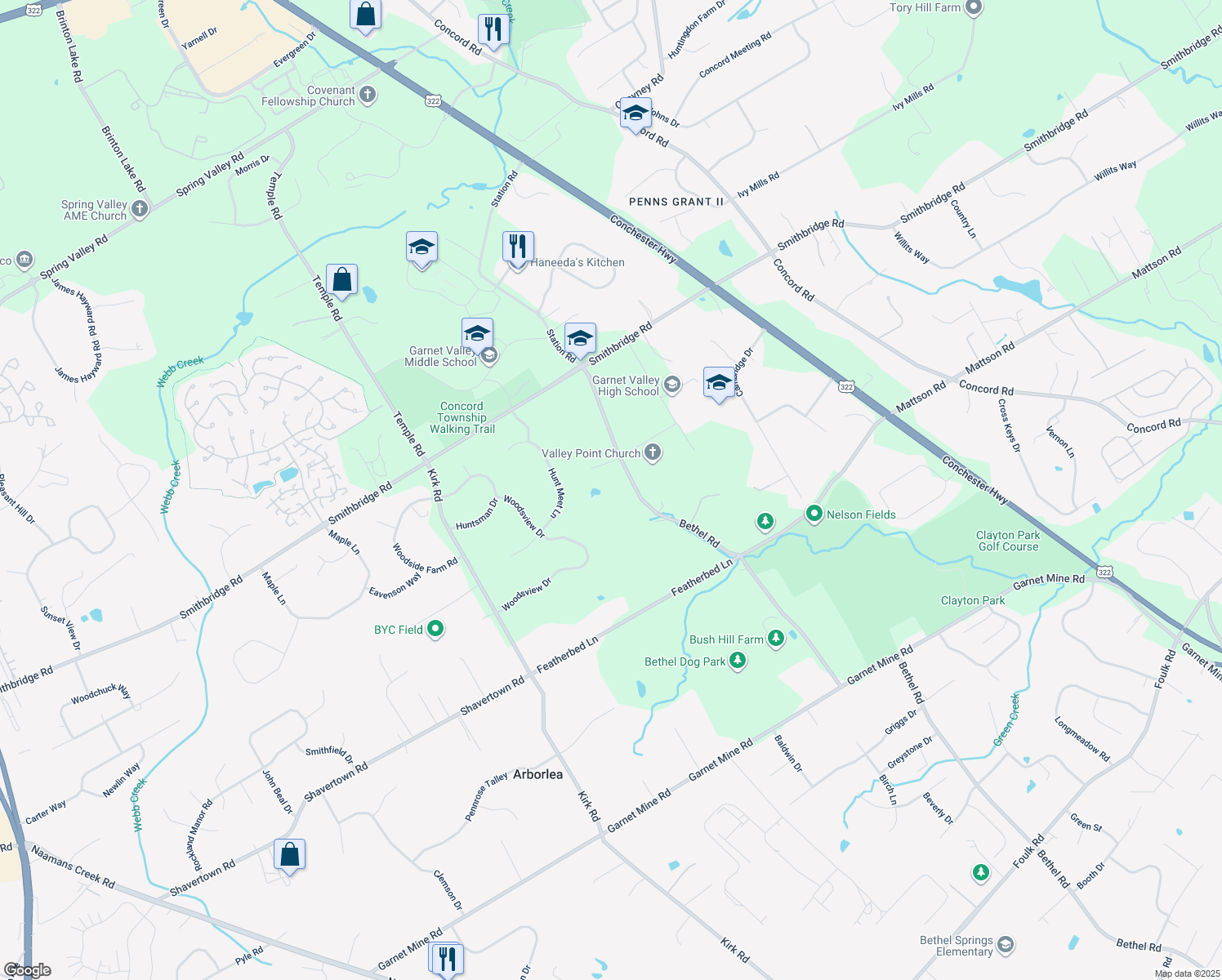 map of restaurants, bars, coffee shops, grocery stores, and more near 212 Bethel Road in Glen Mills