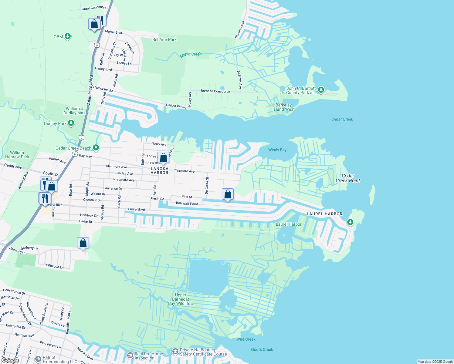 map of restaurants, bars, coffee shops, grocery stores, and more near 903 Sinclair Avenue in Lacey Township