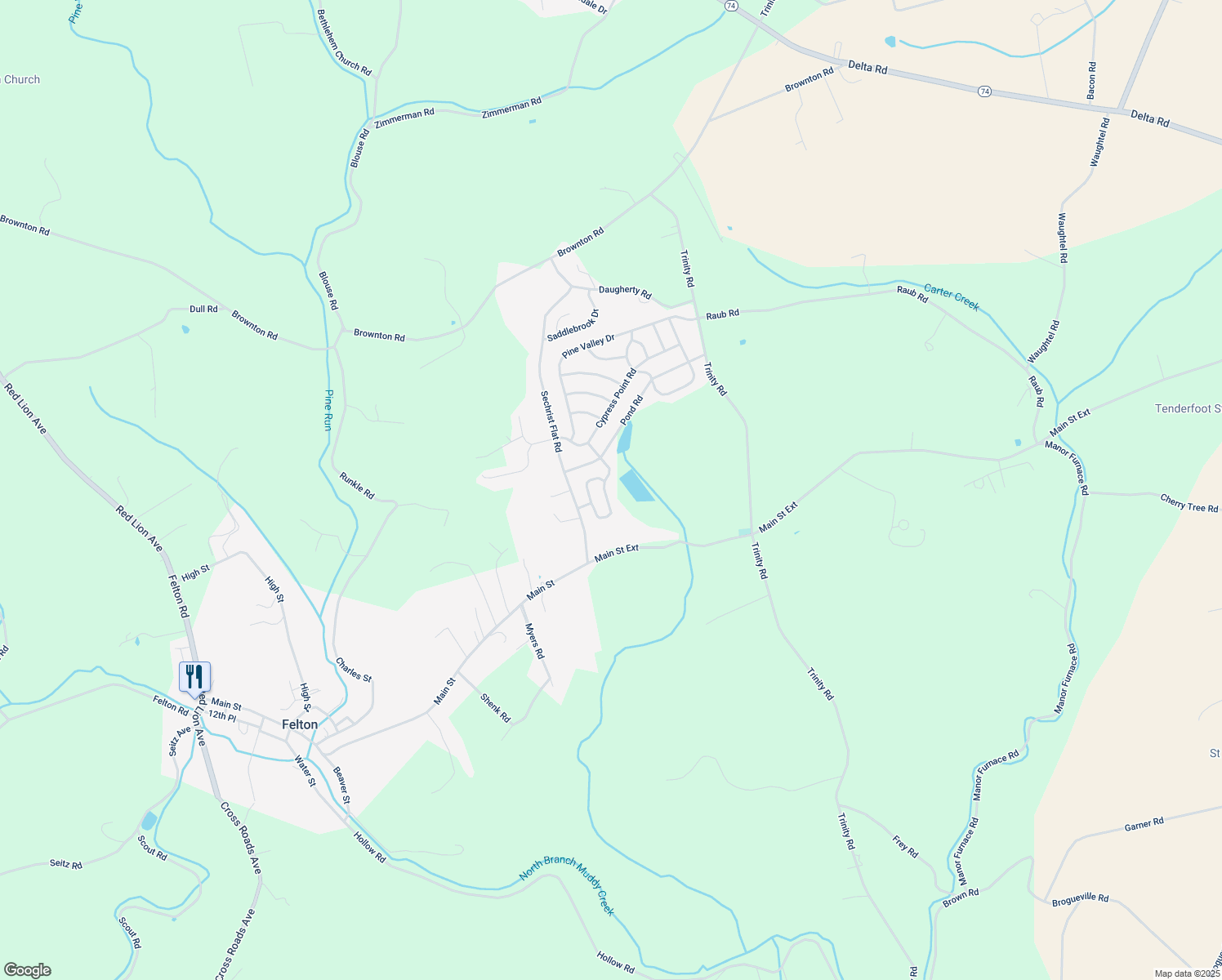 map of restaurants, bars, coffee shops, grocery stores, and more near 20 Oriole Circle in Felton