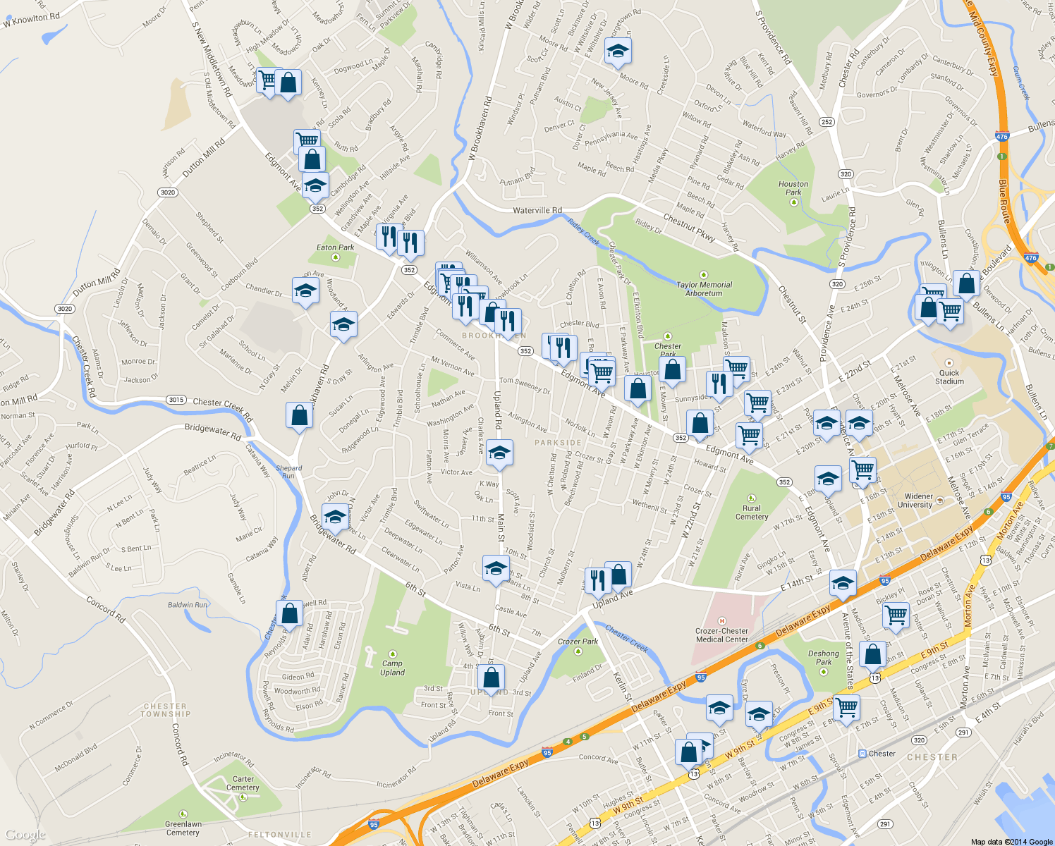 map of restaurants, bars, coffee shops, grocery stores, and more near 204 West Forestview Road in Brookhaven