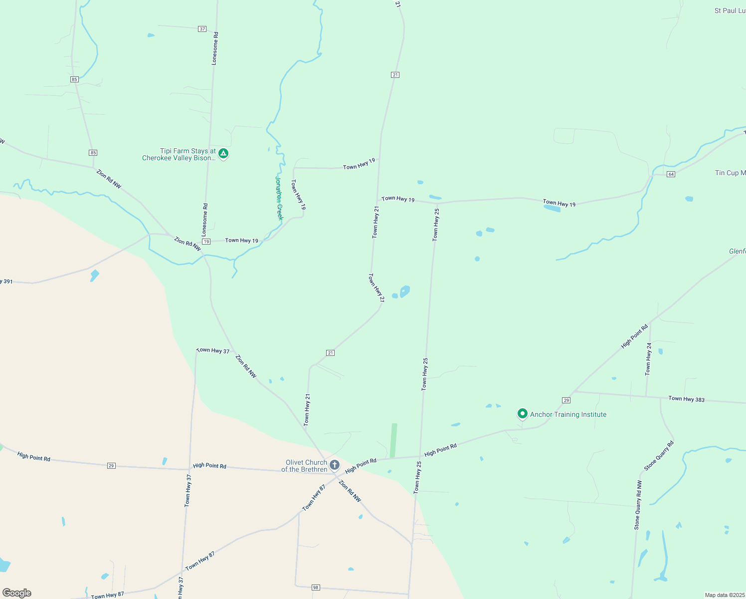 map of restaurants, bars, coffee shops, grocery stores, and more near 11455 Town Highway 21 in Glenford