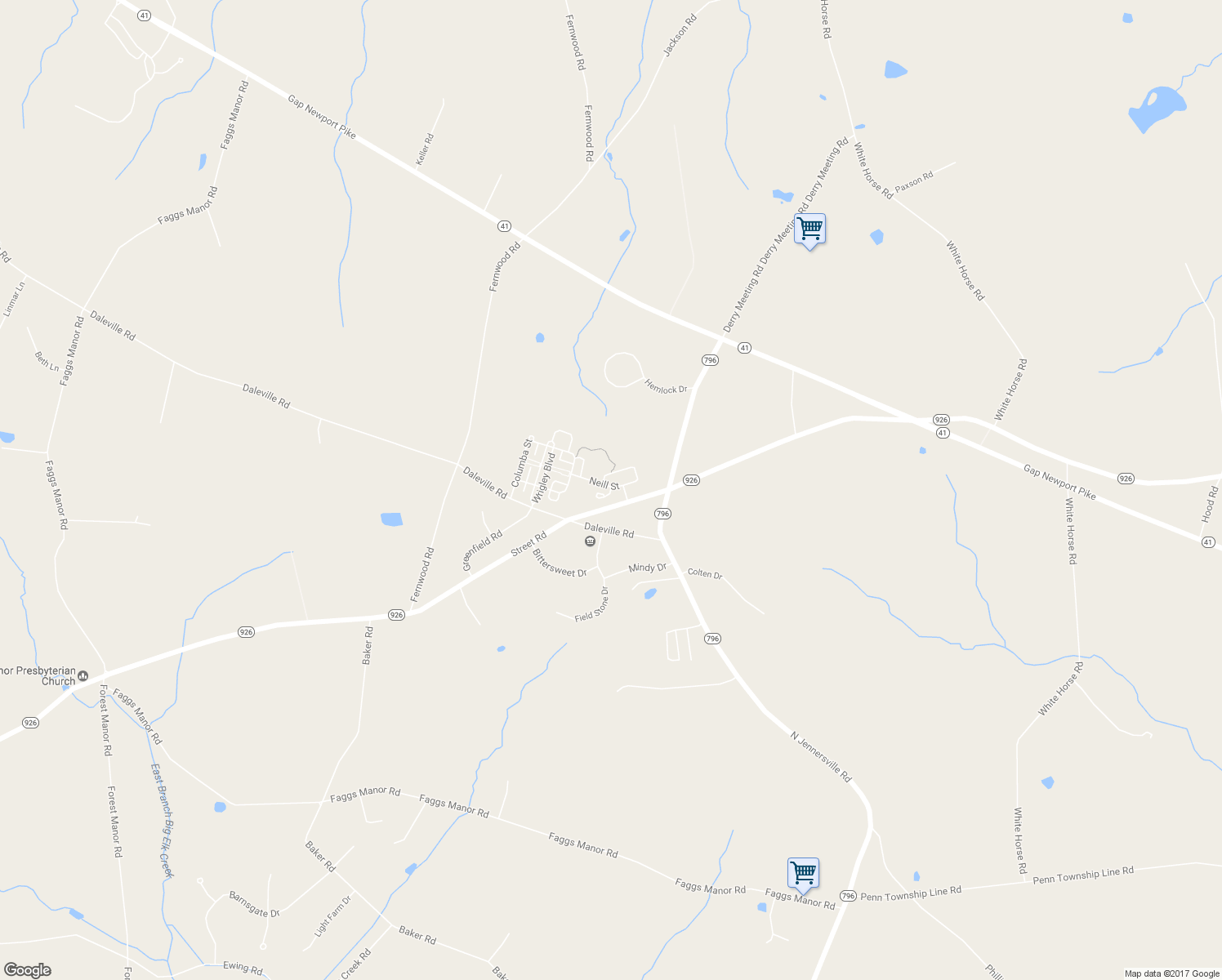 map of restaurants, bars, coffee shops, grocery stores, and more near 812 Wren Lane in Cochranville