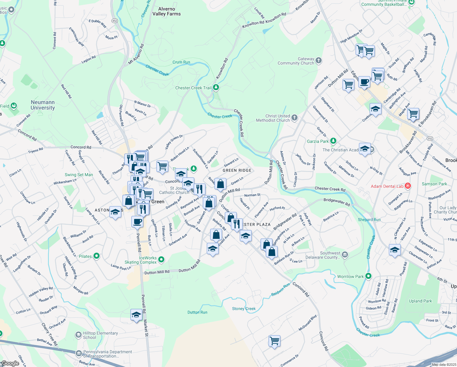 map of restaurants, bars, coffee shops, grocery stores, and more near 11 Green Lane in Aston