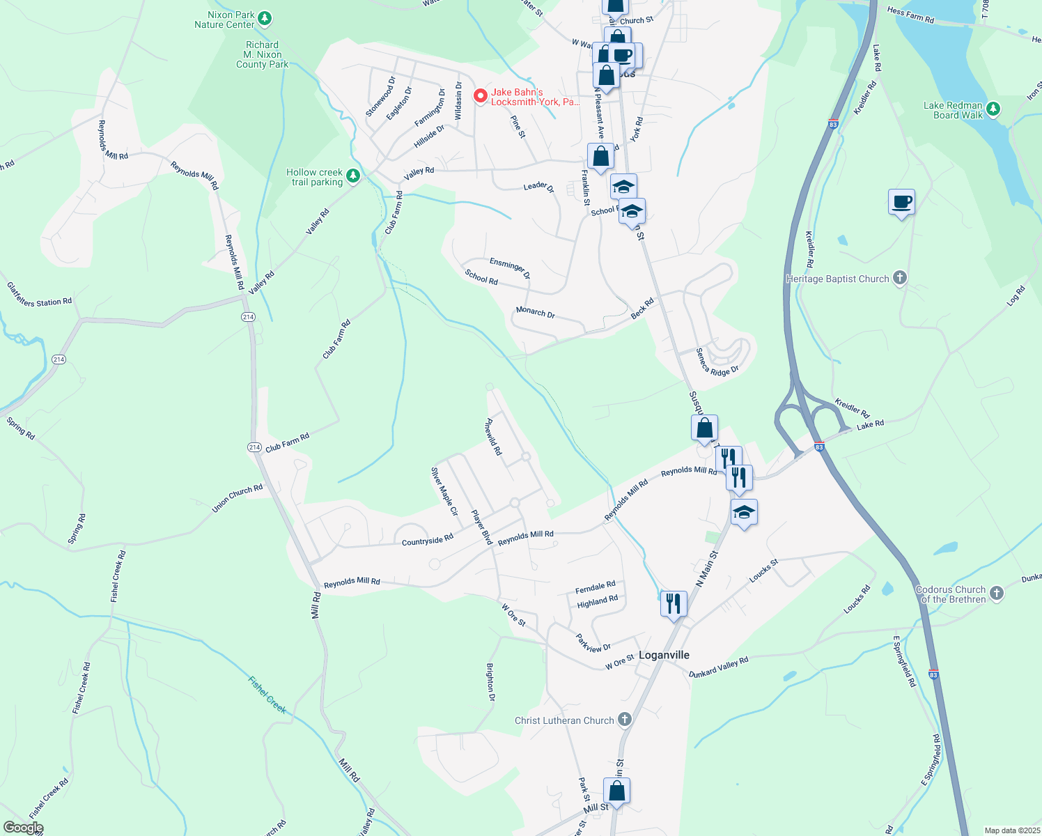 map of restaurants, bars, coffee shops, grocery stores, and more near 7503 Grand Lake Drive in Seven Valleys