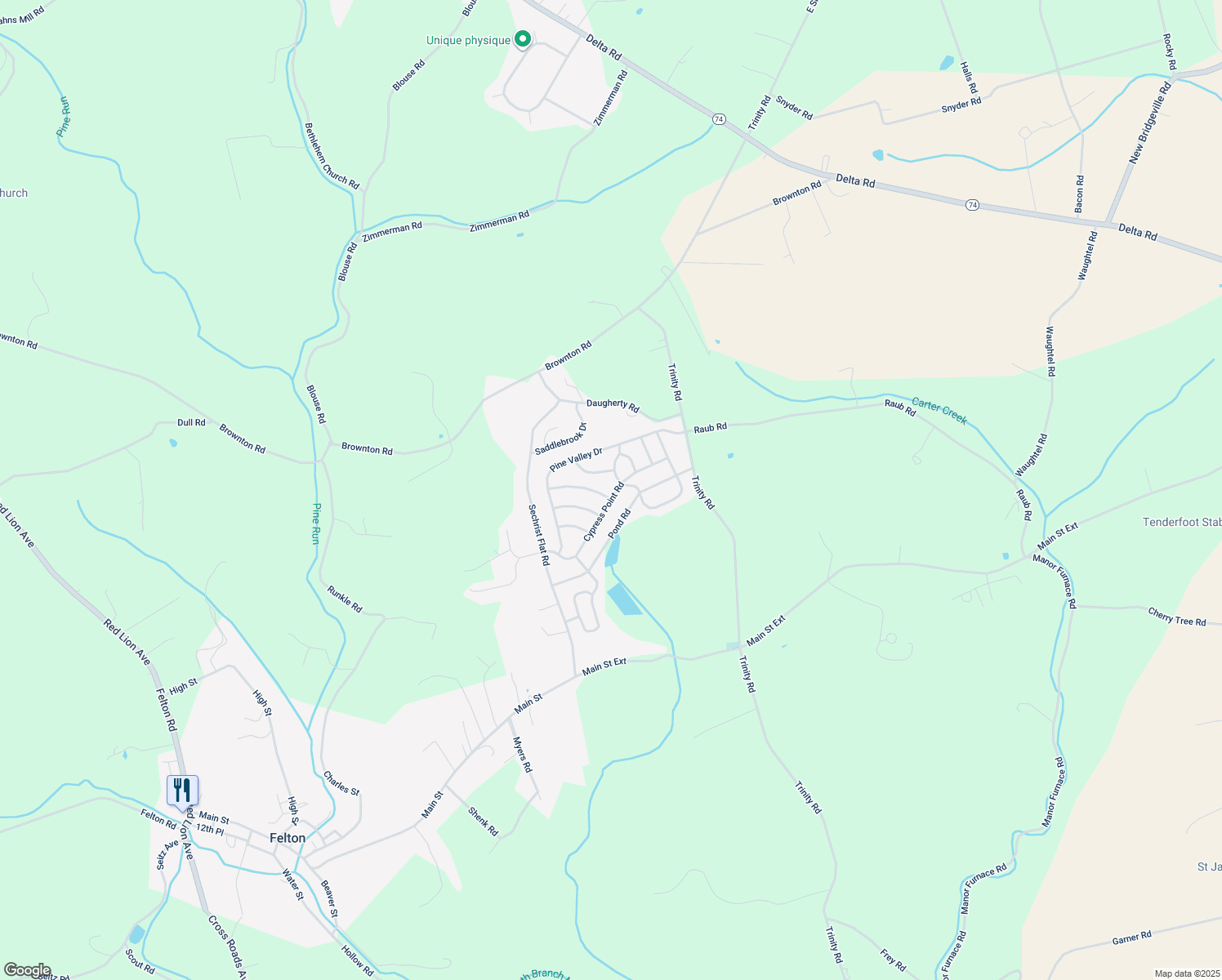 map of restaurants, bars, coffee shops, grocery stores, and more near 46 Brook Hollow Avenue in Felton