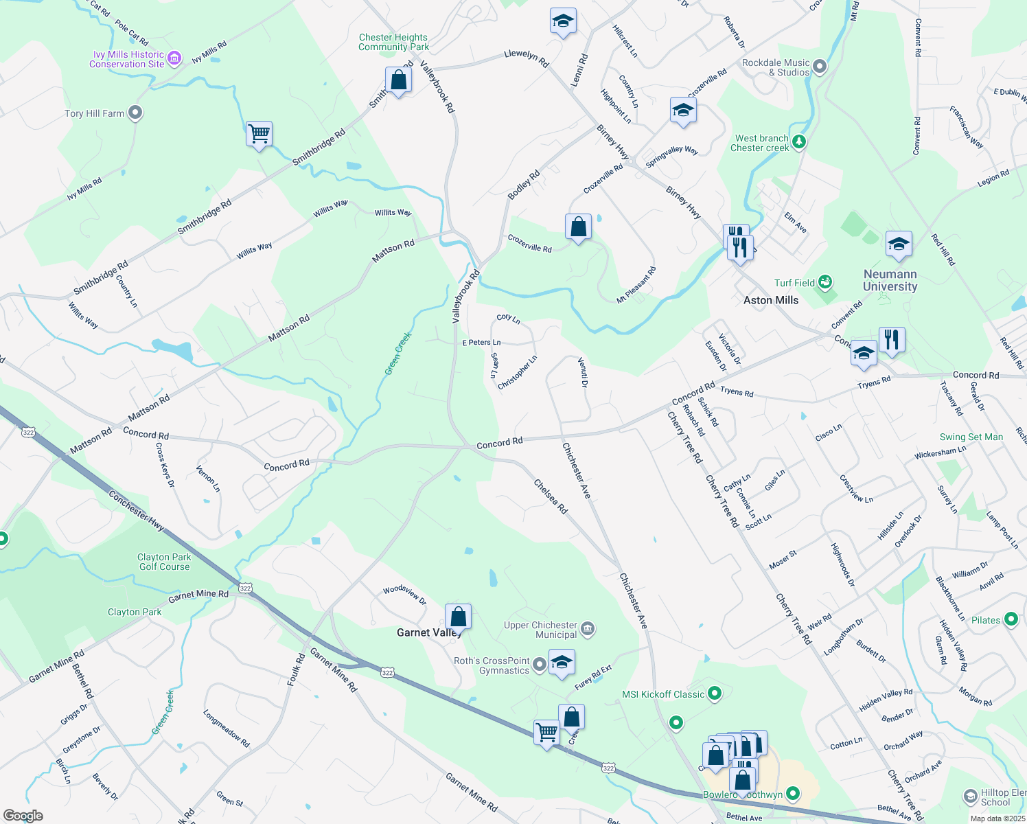 map of restaurants, bars, coffee shops, grocery stores, and more near 1021 Davids Drive in Aston