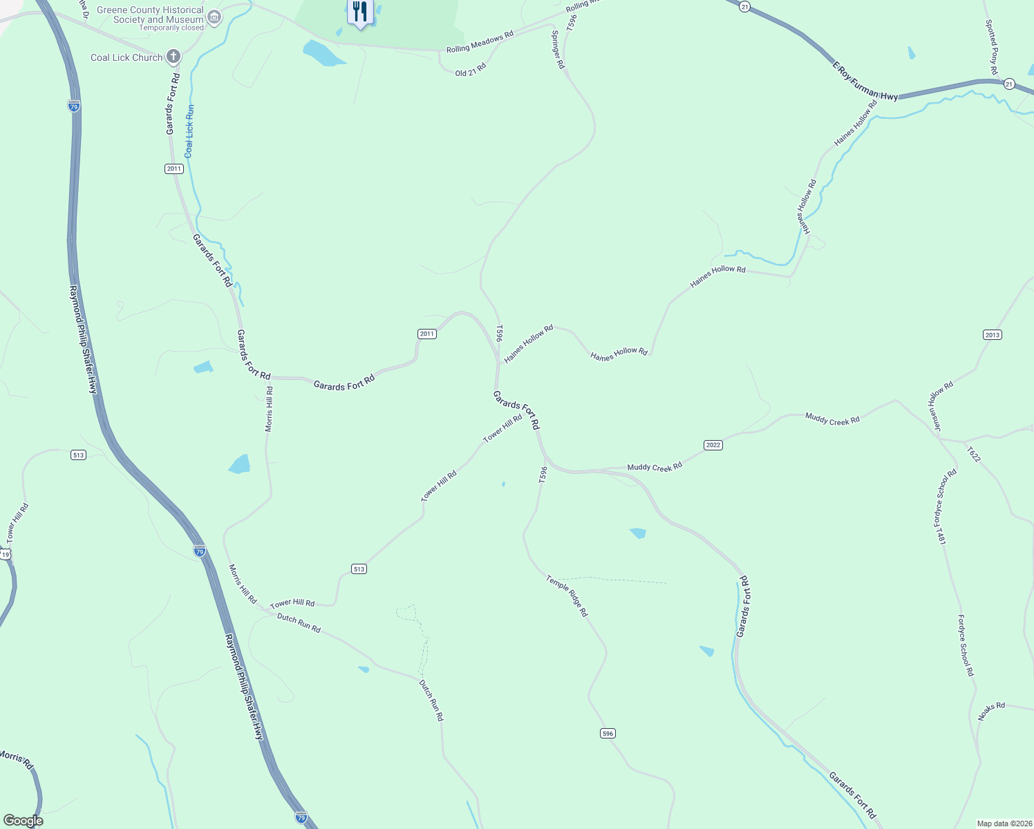 map of restaurants, bars, coffee shops, grocery stores, and more near 349 Tower Hill Road in Waynesburg