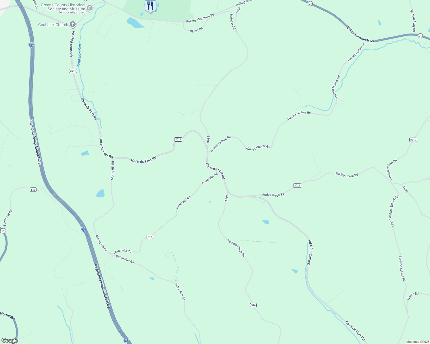 map of restaurants, bars, coffee shops, grocery stores, and more near 349 Tower Hill Road in Waynesburg