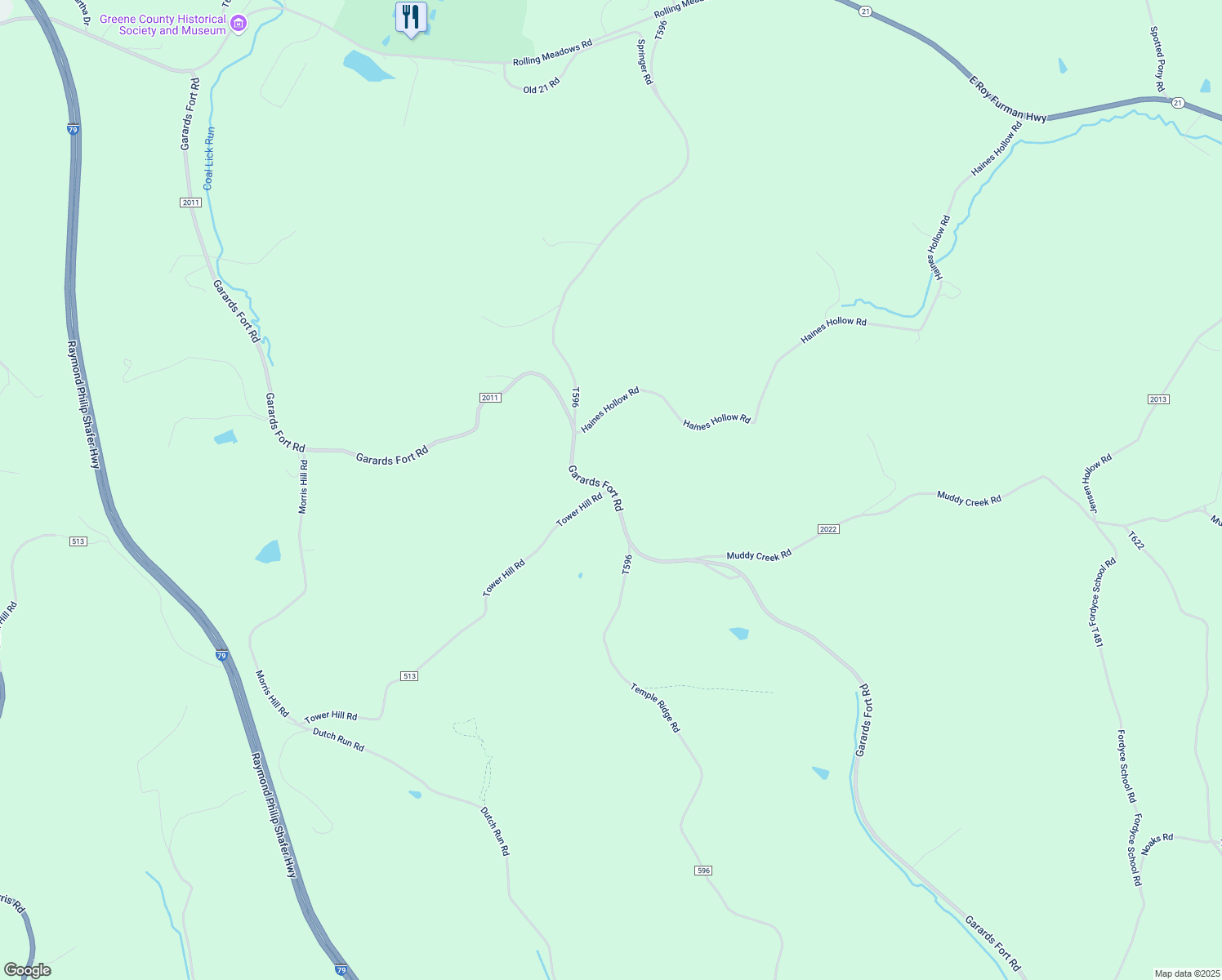 map of restaurants, bars, coffee shops, grocery stores, and more near 100-198 Garards Fort Road in Waynesburg