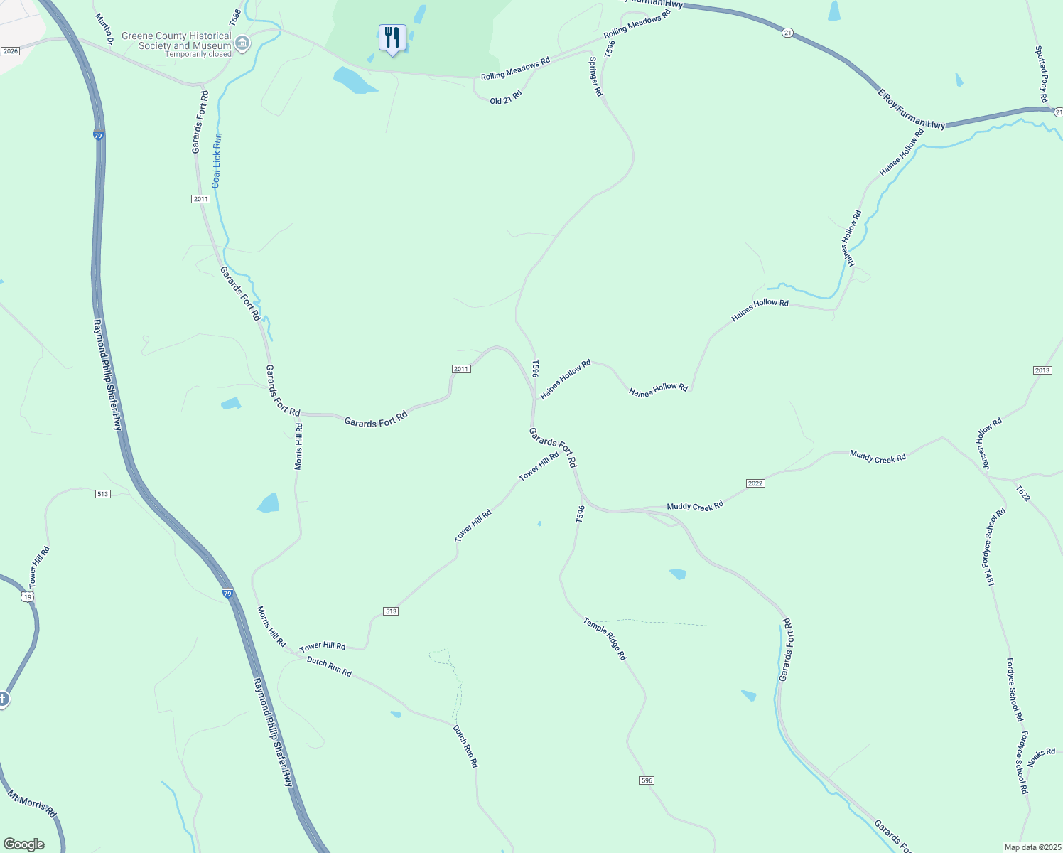 map of restaurants, bars, coffee shops, grocery stores, and more near 100 Garards Fort Road in Waynesburg