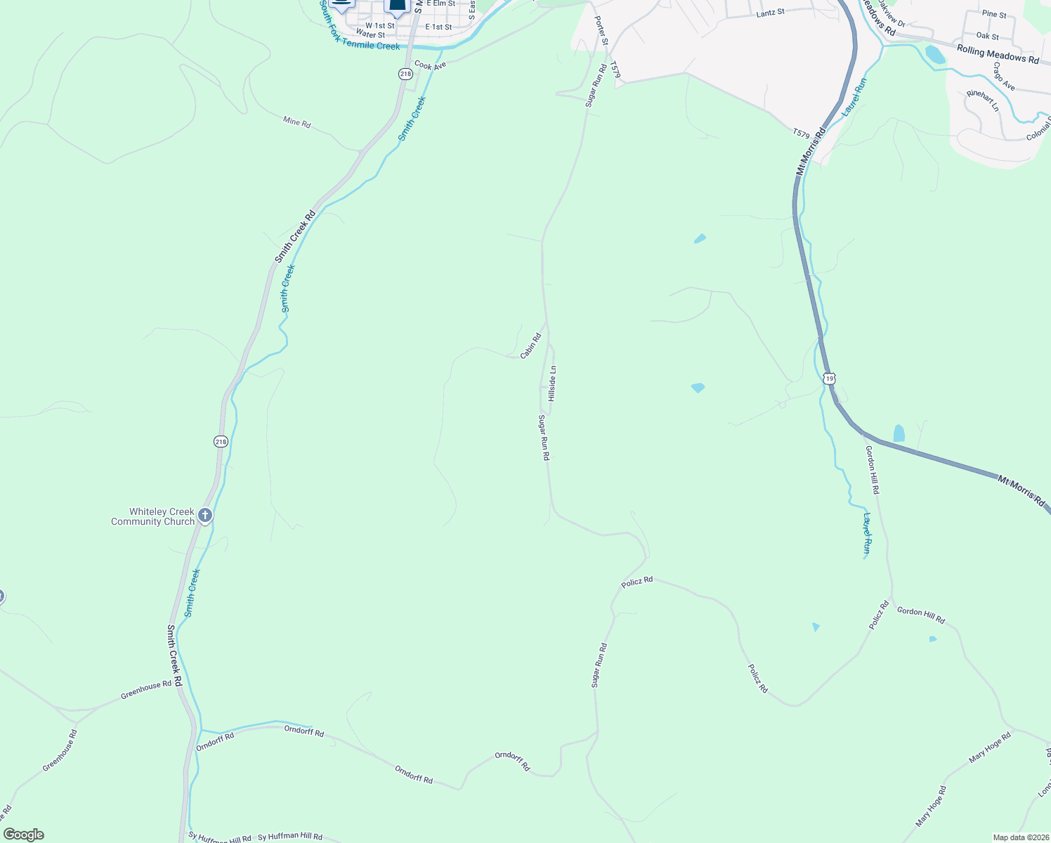 map of restaurants, bars, coffee shops, grocery stores, and more near 422 Sugar Run Road in Waynesburg