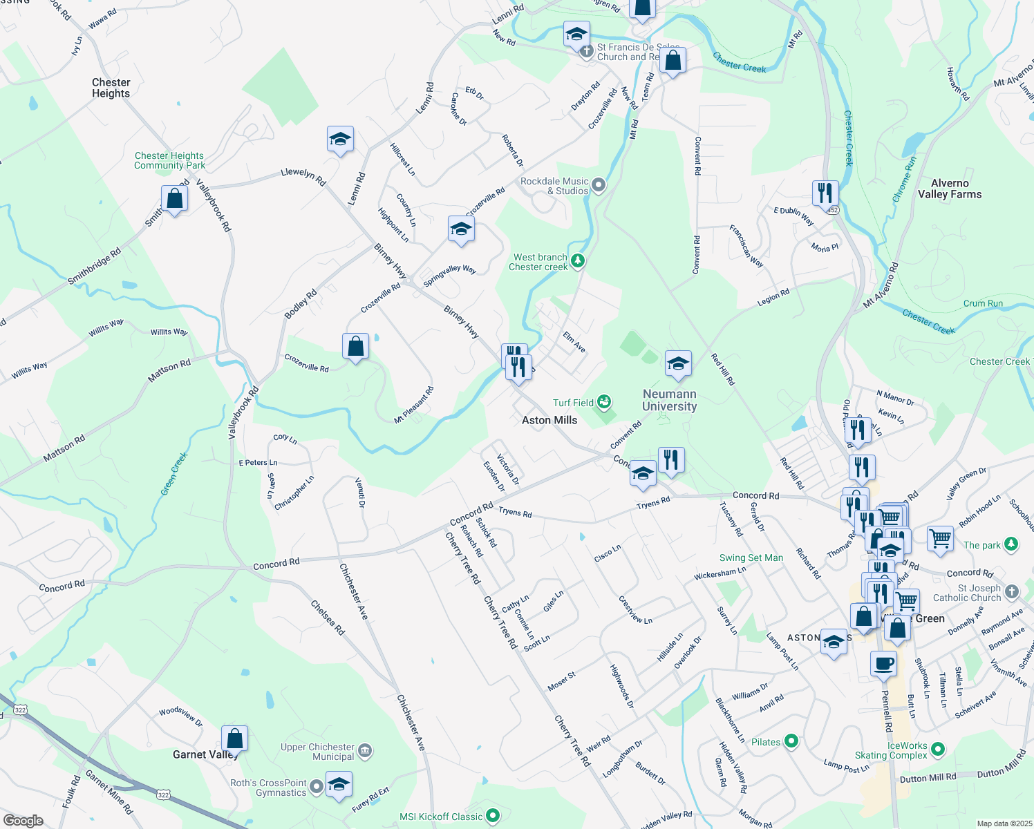 map of restaurants, bars, coffee shops, grocery stores, and more near 109 Ellston Road in Aston