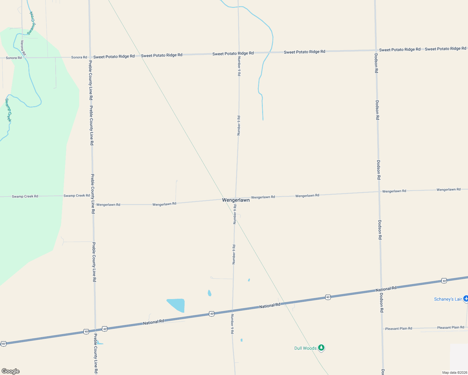 map of restaurants, bars, coffee shops, grocery stores, and more near 9021 Number 9 Road in Brookville